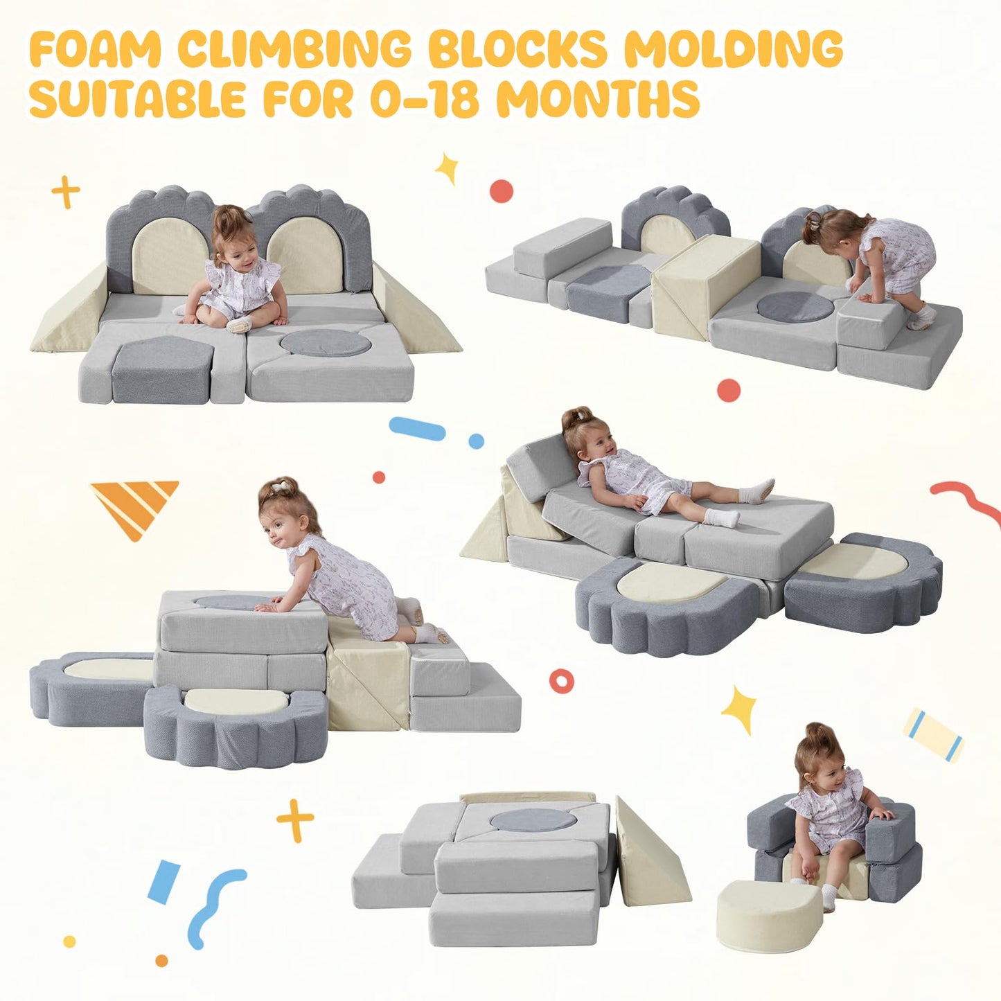 HAHASOLE Foam Climbing Toys for Toddlers, 13pcs Climb and Crawl Activity Playset, Soft Play Climbing Blocks for Toddlers, Indoor Crawling Sliding Toys, High-Density Foam Play Structures for Playroom