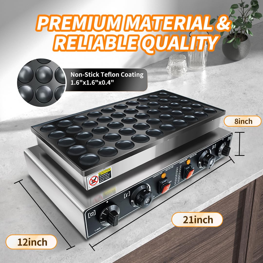YOOKTEN Mini Dutch Pancake Baker Make,50PCS Commercial Electric Maker Pizzelle Maker, Non-stick Waffle Pancake Maker, Mini Pancakes Machine with Timer，Muffin Waffle Maker for Restaurant and Home,1700W