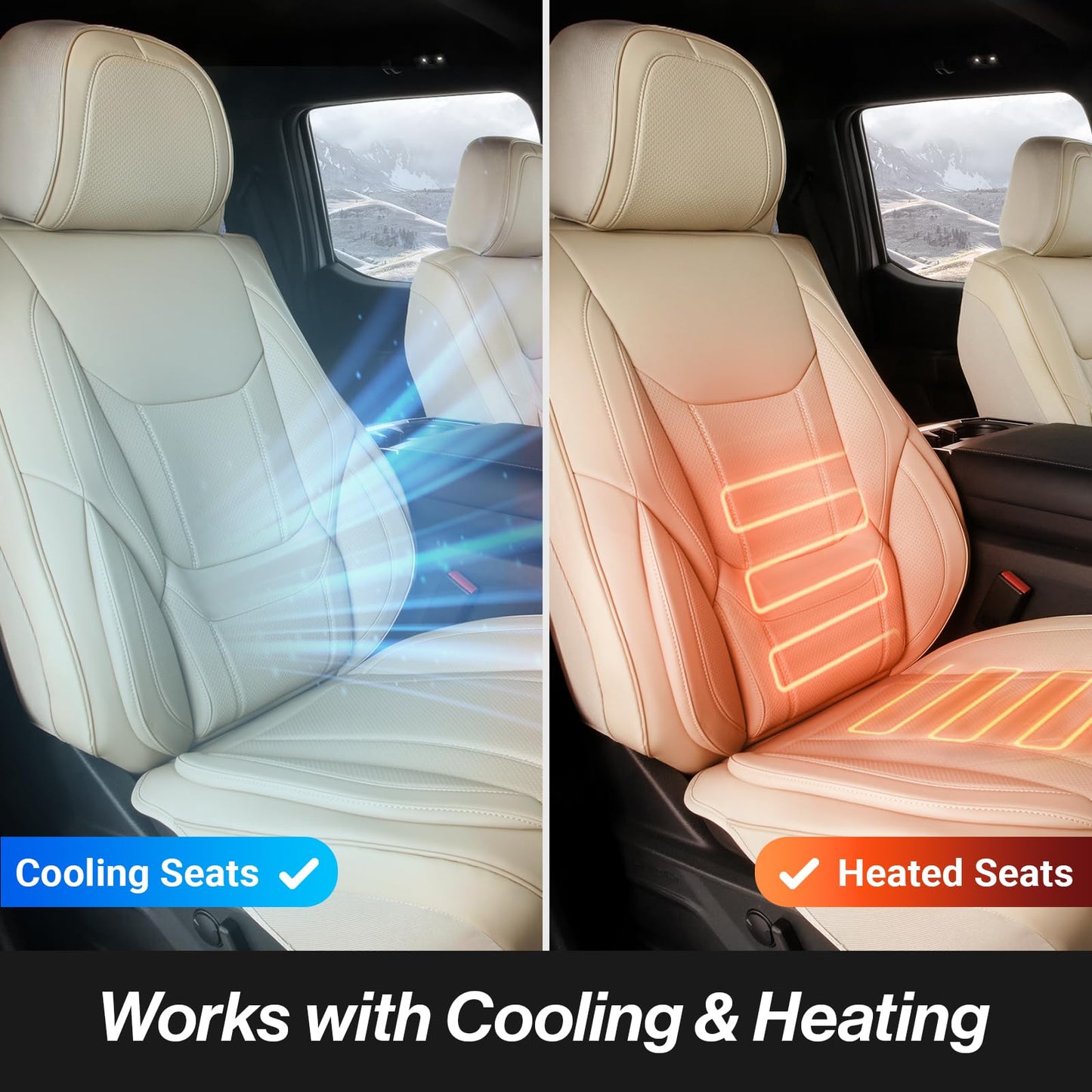 Coverland Custom Car Seat Covers Compatible with 2010-2025 Subaru Outback - Premium Leather Non-Slip Memory Foam Waterproof Seat Cover Custom fit Interior Protector [Front Seat-Beige]