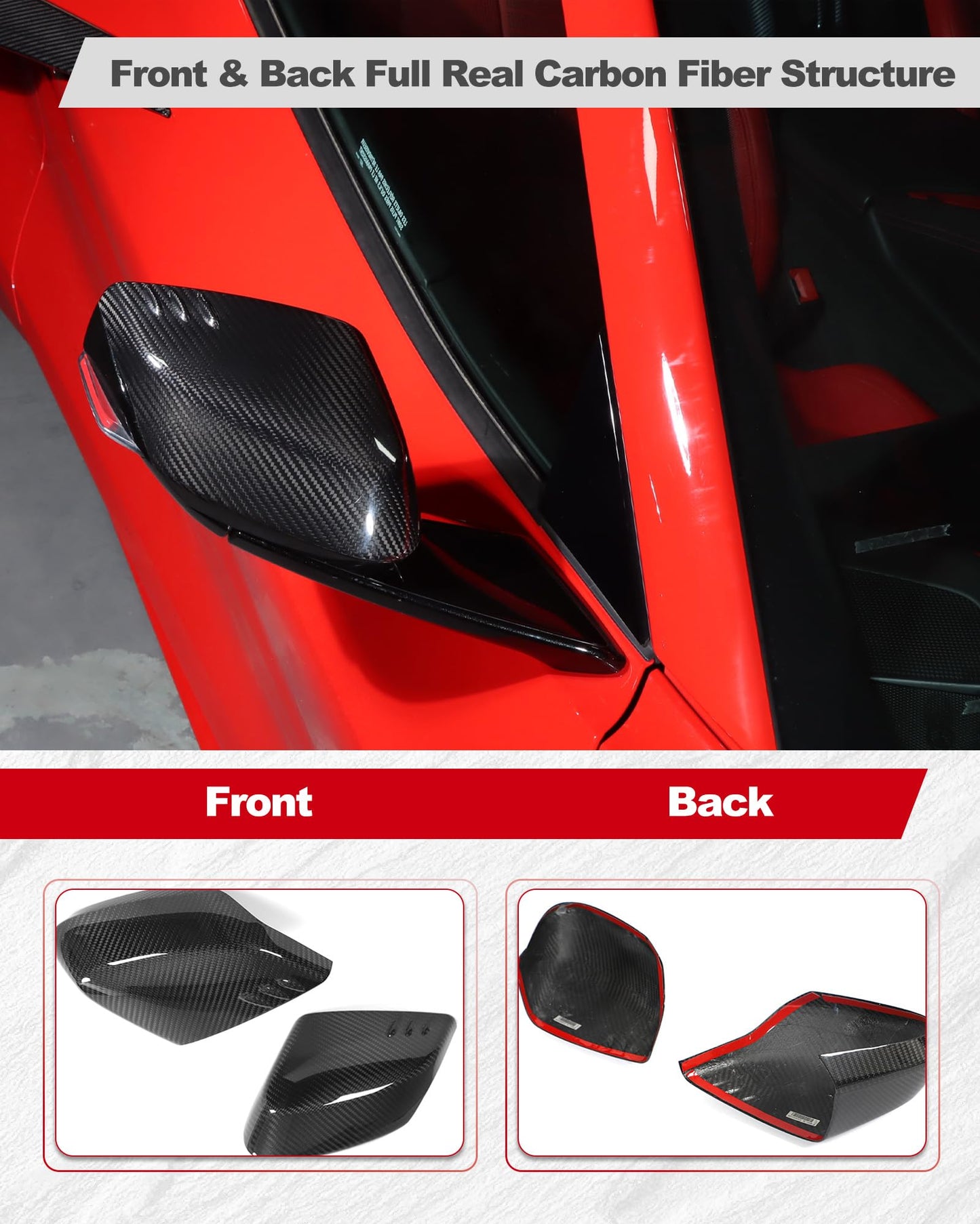Etesan Carbon Fiber Mirror Covers Fit for Corvette C8 Z51 Z06 Stingray E-Ray 2020-2025, Real Carbon Fiber Rear view Mirror Guard Cover Trim 2PCS