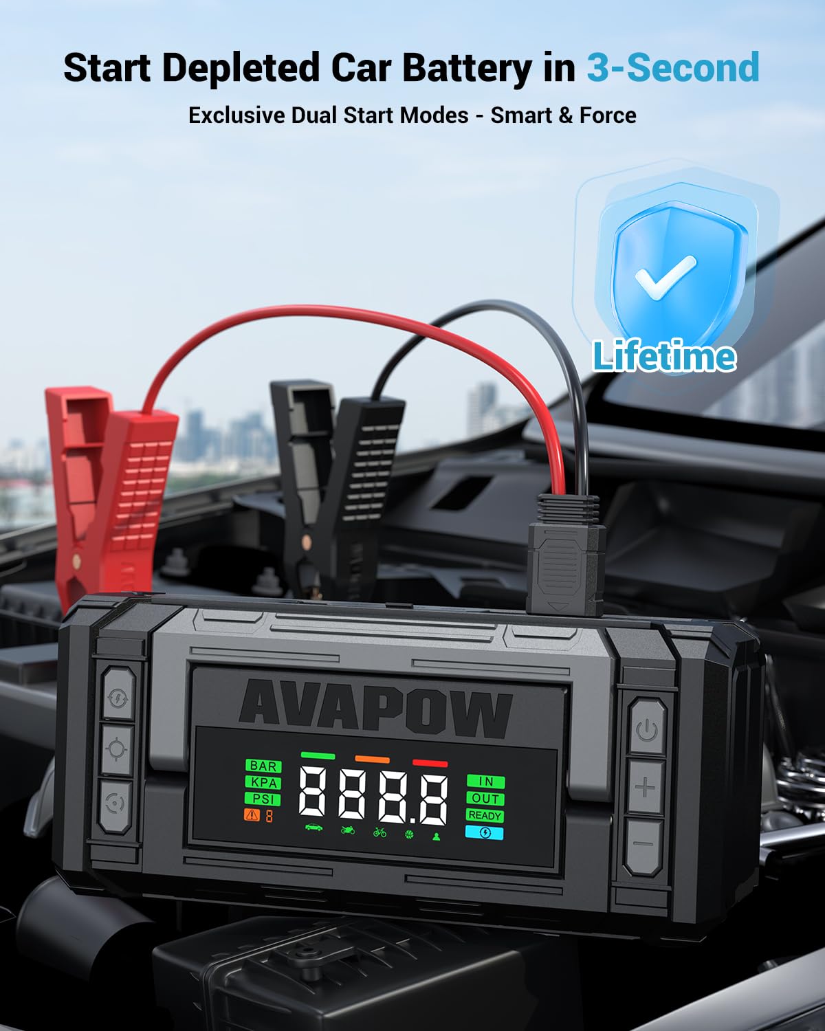 AVAPOW 5000A 150PSI Jump Starter Whit Air Compressor with 4″ HD Display & AVAPOW 6000A Car Battery Jump Starter for All Gas & Up to All Diesel Engines