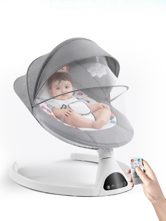 FDTQP Baby Swing for Infants - Electric Portable Bluetooth Baby Rocker with 5 Speeds, 5-Point Harness, Remote Control, Timing & Music Speaker Max 20 Lbs (Gray)