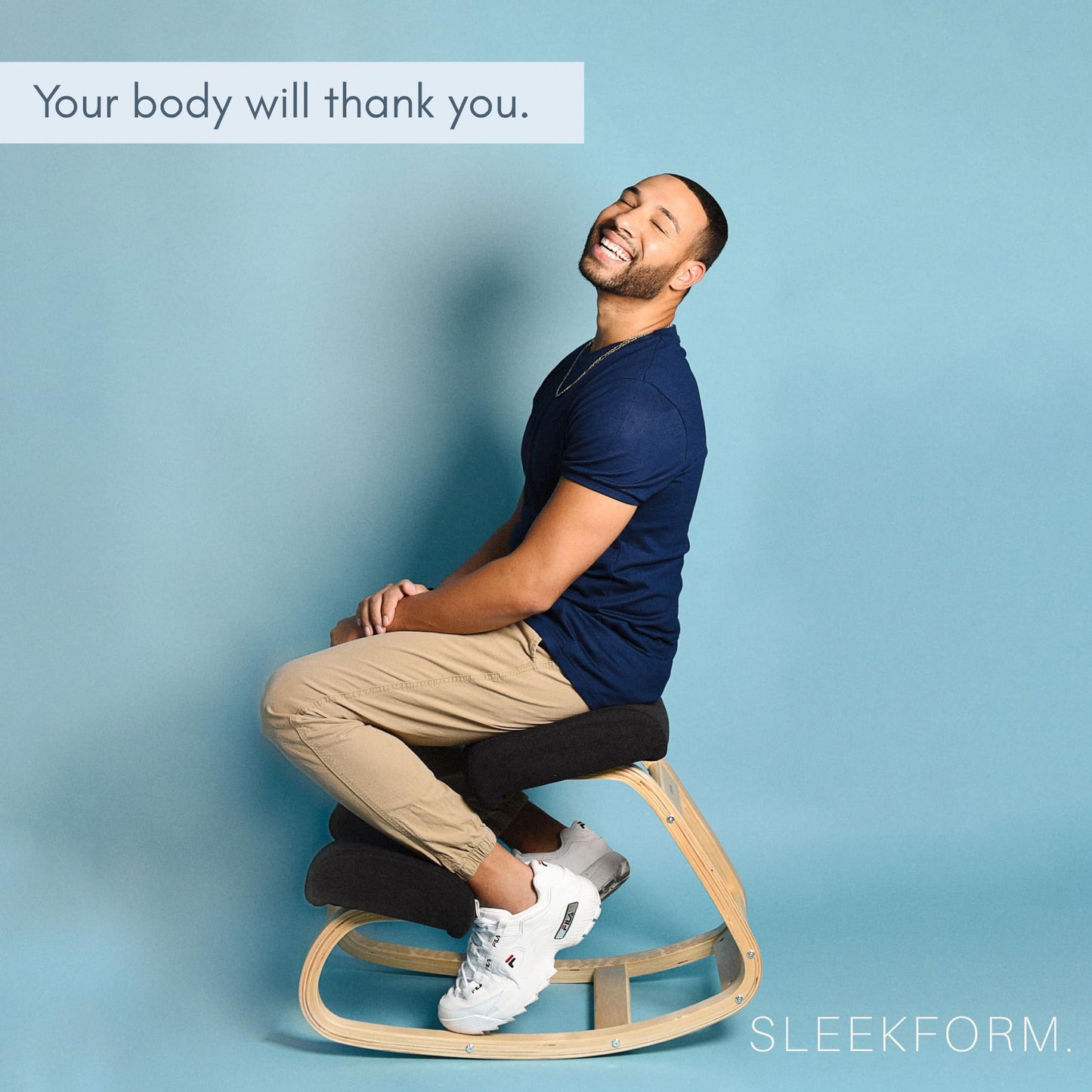 Sleekform Wooden Folding Desk, Small Folding Table Portable with Collapsible Hairpin Legs, Austin Kneeling Chair, Home Office Ergonomic Computer Desk Stool