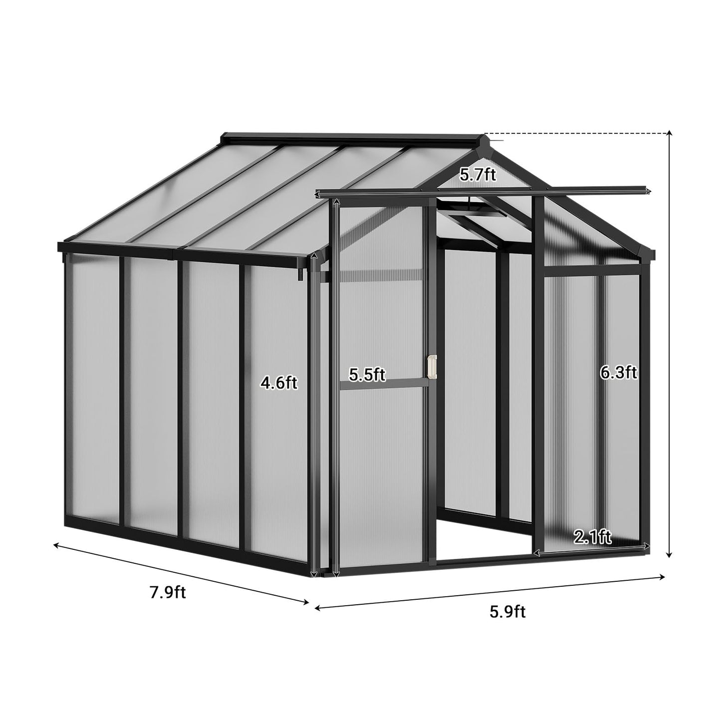 6x8 FT Greenhouse, Polycarbonate Walk-in Greenhouse for Outdoors with Roof Vent & Lockable Smooth-Gliding Sliding Door, Heavy-Duty Aluminum Green House for Garden, Backyard, Patio, Lawn, Dark Grey