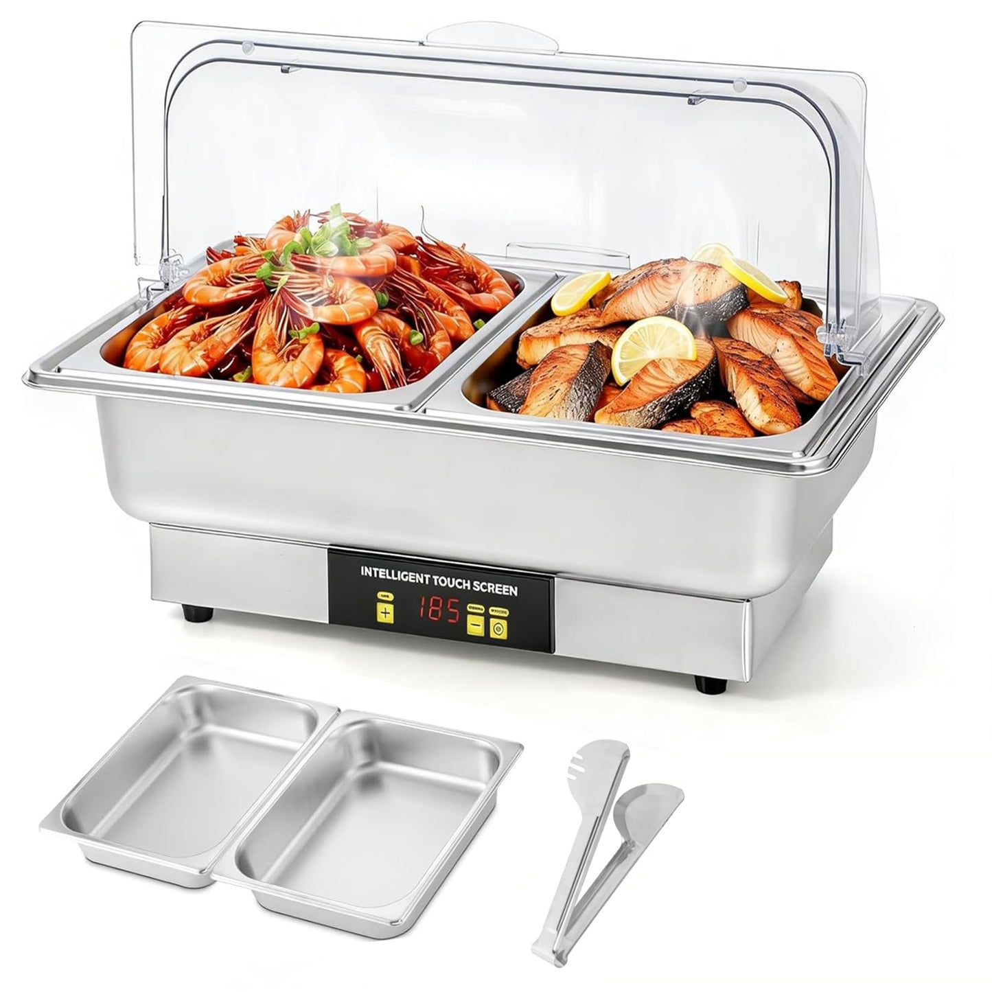 Dyna-Living Electric Chafing Dishes for Buffet, 9.5QT Half Size Chafing Dish Buffet Set 600W Electric Buffet Servers and Warmers with Temp Control Display Roll Top Food Warmers for Parties Catering