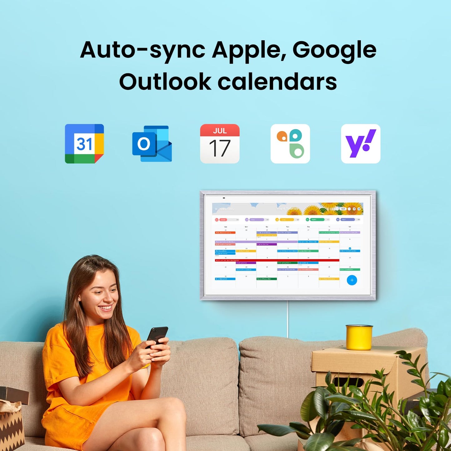 ApoloSign 15.6-inch Digital Calendar: Dual Mode Calendars with Google Play & Multi-calendar Sync, Electronic Planner & Chore Chart, Smart Touchscreen, Interactive Display for Family Schedules (Gray Wood, 15.6")