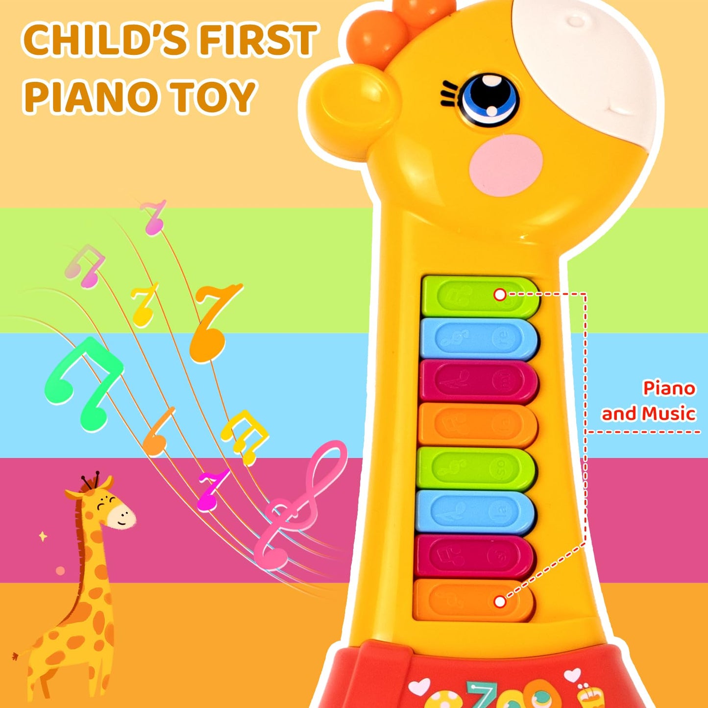 Marstone Toys for 1 2 Year Old Boy and Girl Birthday Gift: Baby Musical Guitar Piano Toys 12-18 Month with Animal Sound and Light, 1st First Learning Educational Gift for Toddlers
