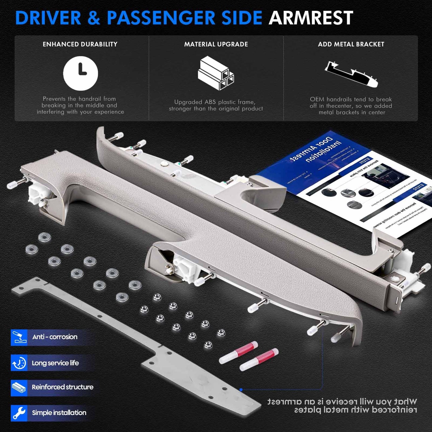 Left Driver & Right Passenger Side Armrest Repair Kit Fit for Chevy Silverado 1500 2500HD 3500HD 2010-2014 For GMC Sierra 1500 2500 HD 3500 HD 2010-2014 Door Panel with Release Handle Below Armrest