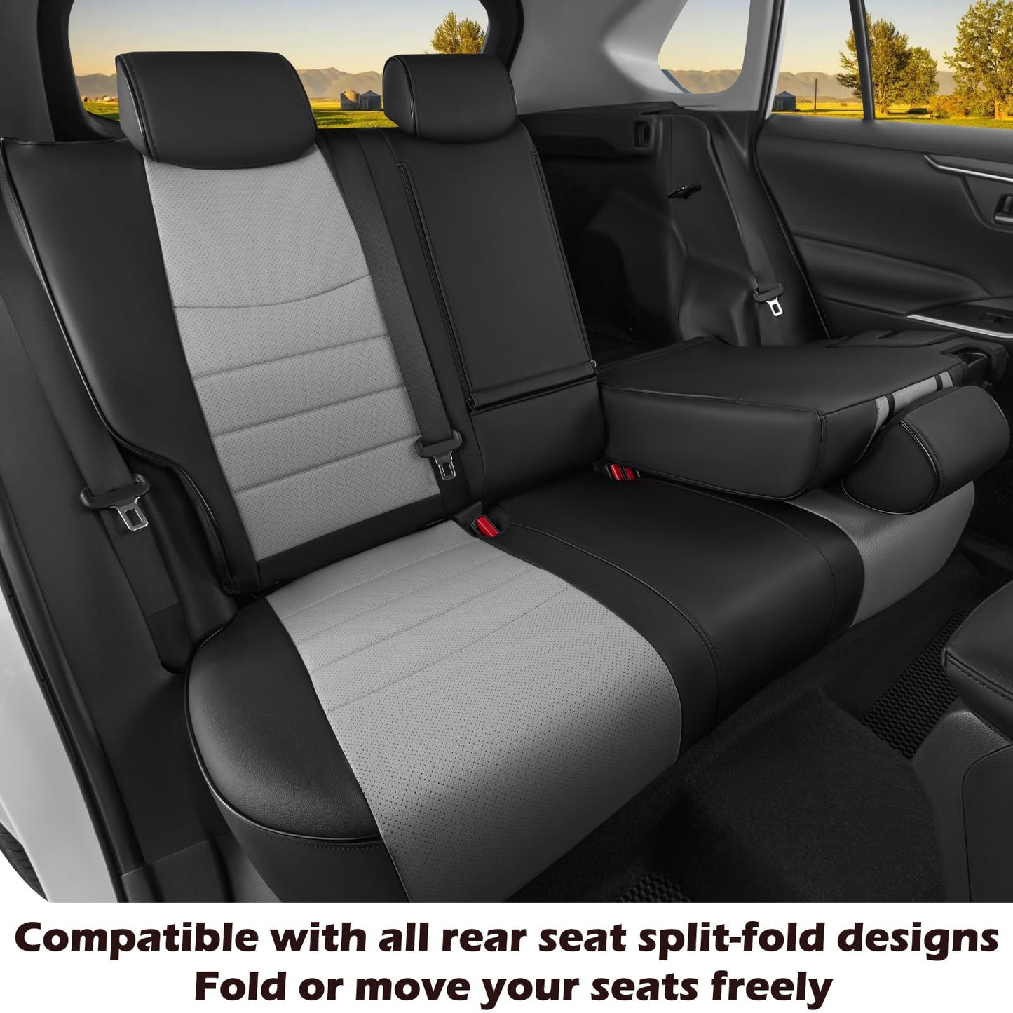 HKZ Fit RAV4 Car Seat Covers Set for 2019 2020 2021 2022 2023 2024 2025 Toyota RAV4 LE,XLE,XLE Premium,Limited - 5 Seats Full Set Leather(Black/Gray)