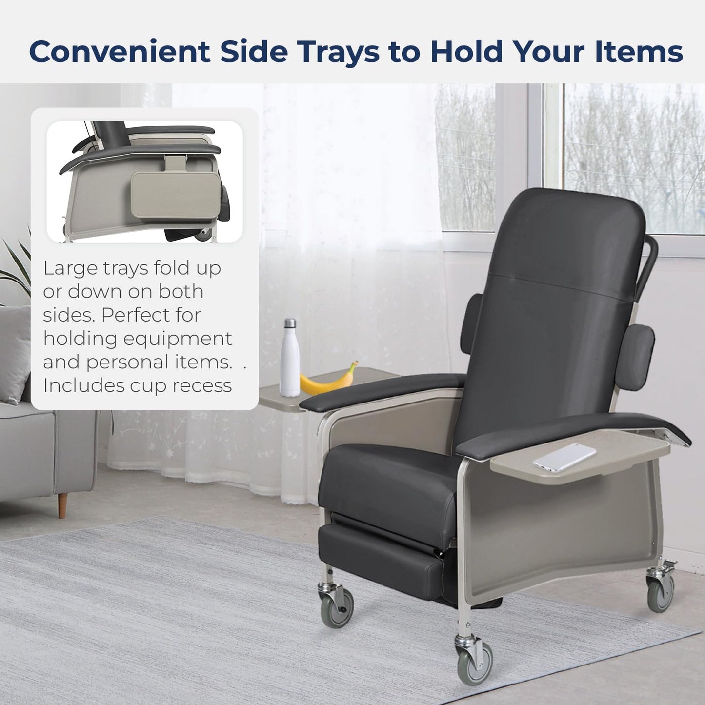 Drive Medical 4 Position Clinical Care Geri Chair Recliner, Reclining Padded Chair with Armrests, Charcoal