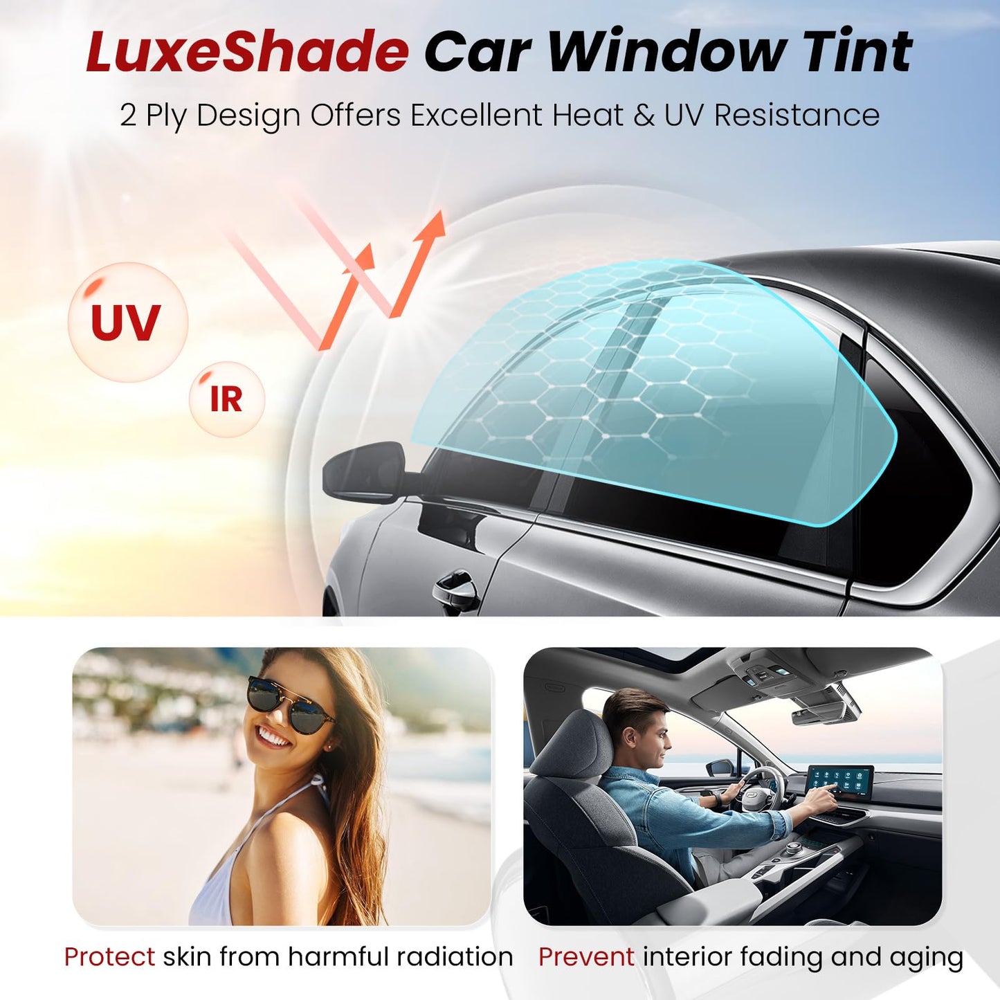 LuxeShade 2-Pack Car Window Tint – Premium Carbon 5% & 20% VLT Privacy Window Films, UV/IR Heat Blocking, Scratch & Fade Resistant (1Ply 24"*100ft + 2Ply 24"*100ft)