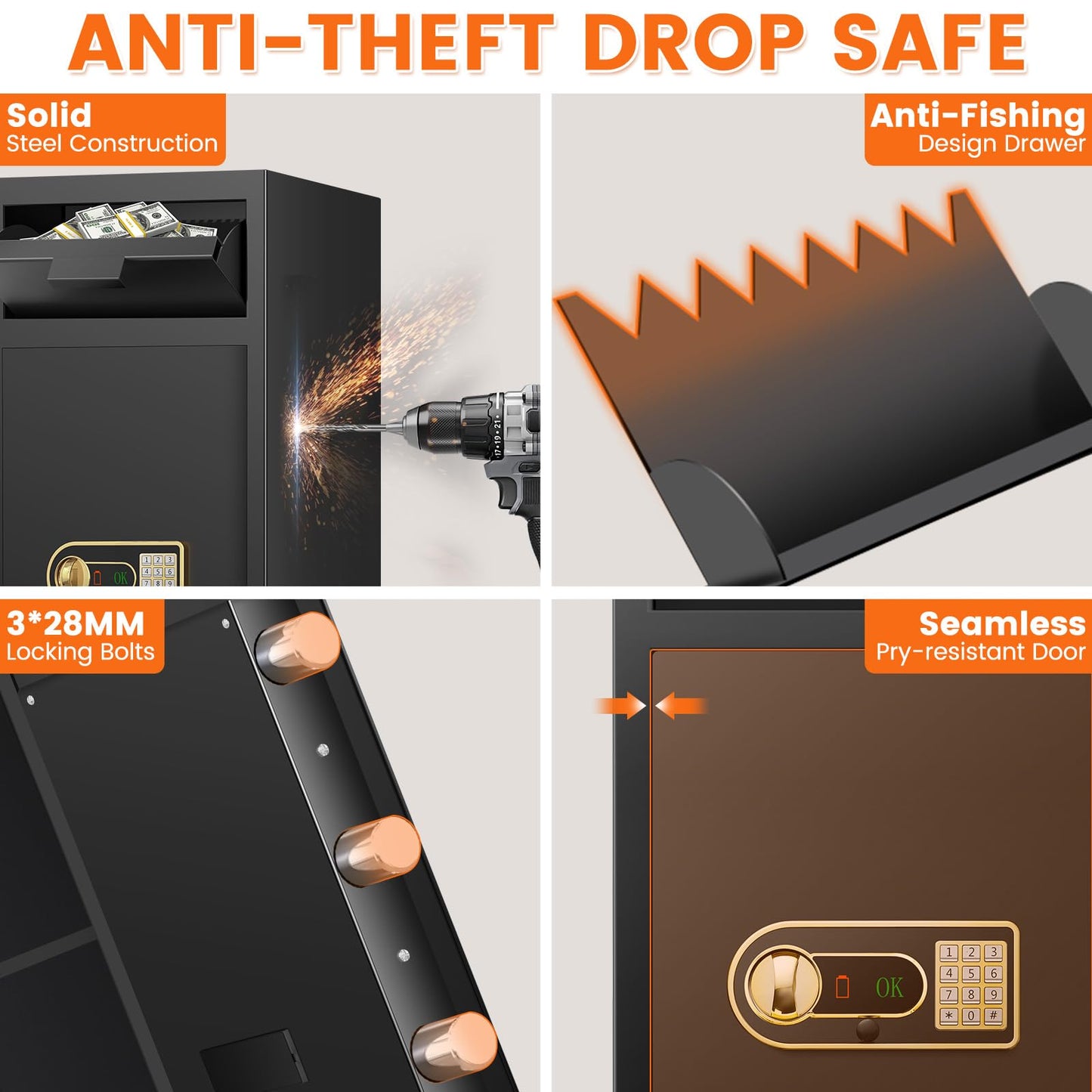 7.5 Cu ft Extra Large Drop Safe Box for Business, Anti-Theft Depository Safe with Drop Slot, Digital Keypad, Spare Key and Removable Shelf, Heavy-duty Commercial Safes for Business Cash Documents Home