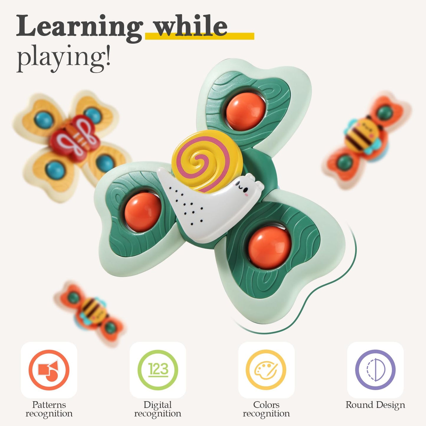 ALASOU 4 PCS Animal car Toys and 3 PCS Suction Cup Rotating Toys for Infant and Toddlers