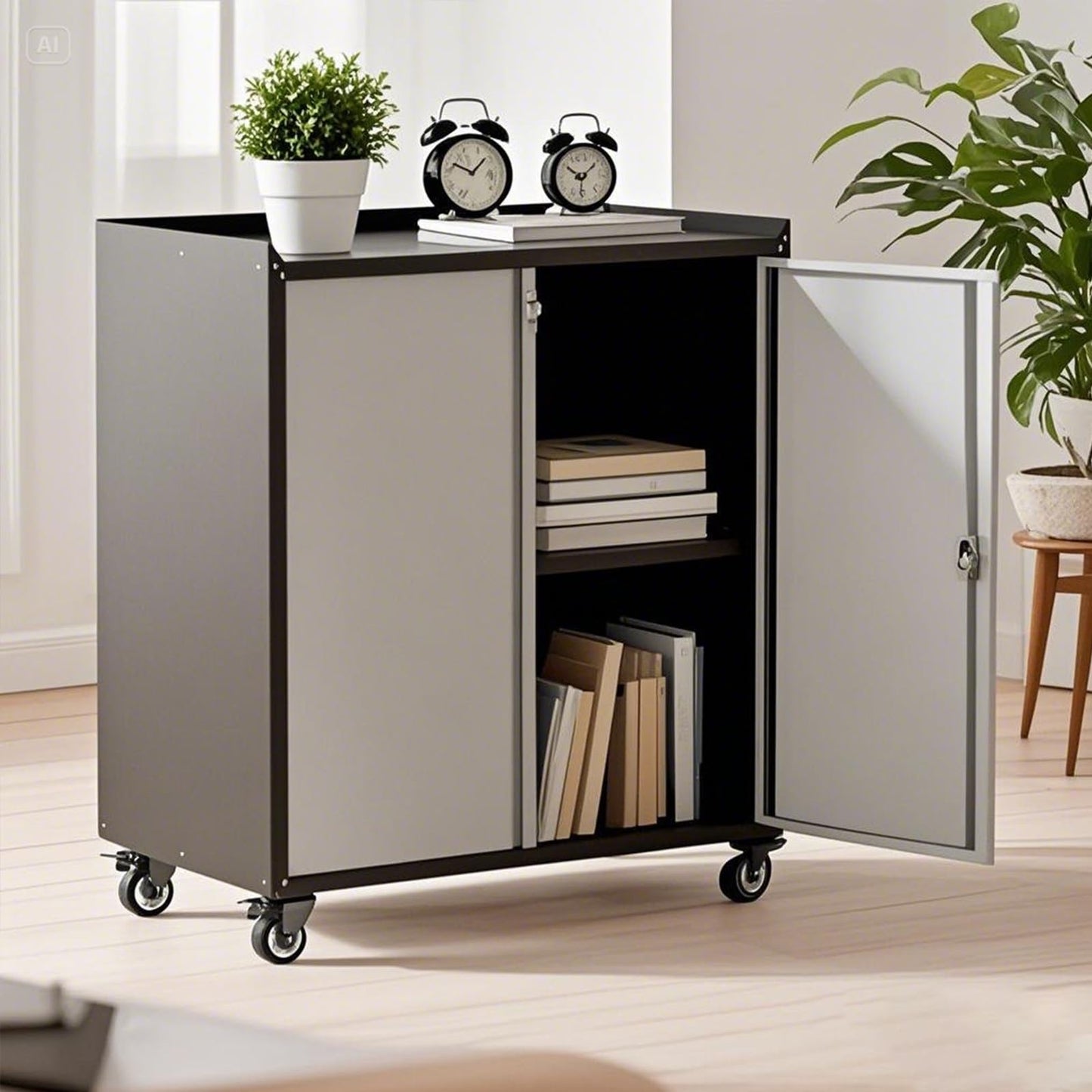 Tioutbot 35.43" Locking Metal Cabinet with Wheels, Heavy Duty Garage Storage Cabinet with Door and Adjustable Shelves, Rolling Tool Cart Cabinets for Workshop, Home, Office