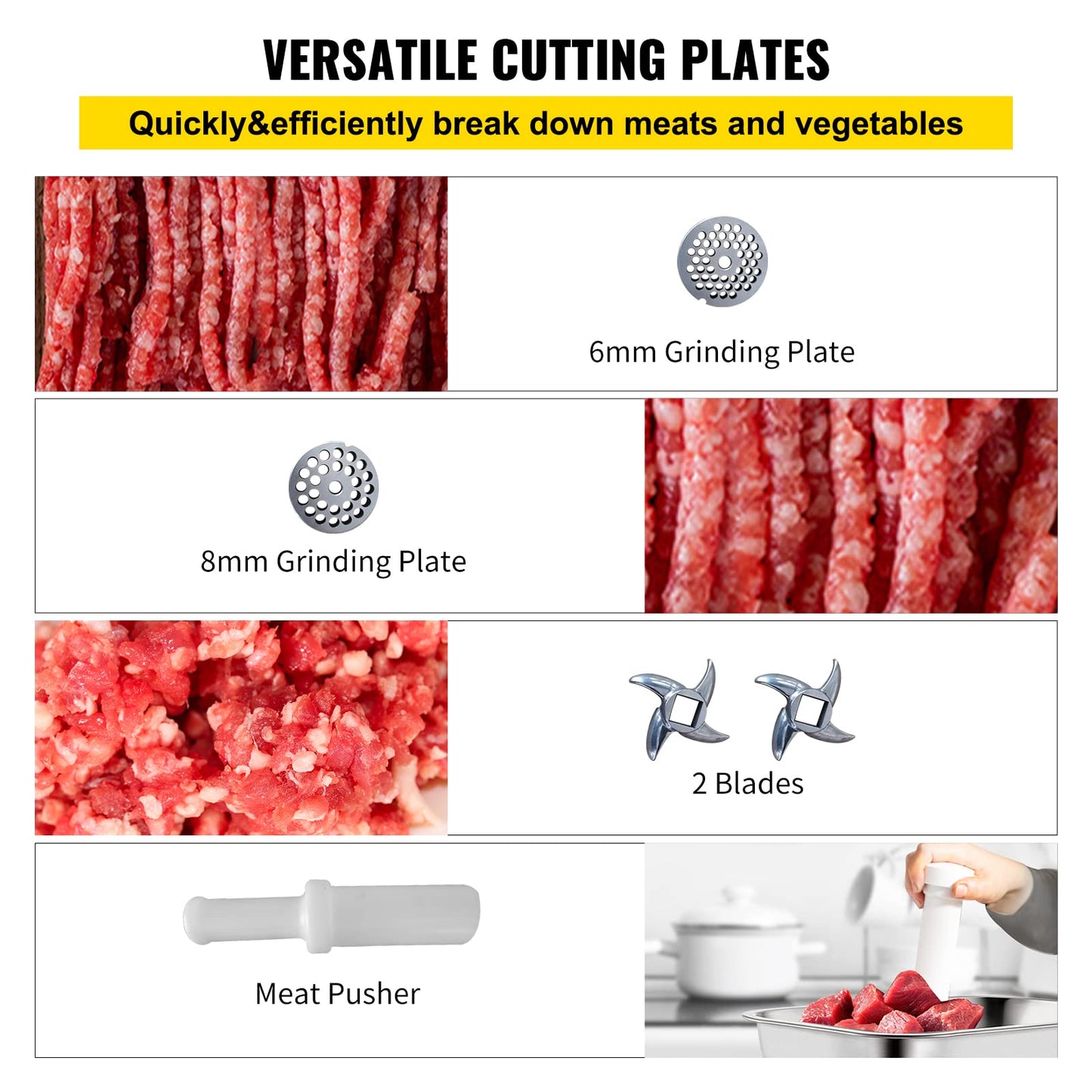 Happybuy Commercial Meat Grinder,550LB/h 1100W, 220 RPM Heavy Duty Stainless Steel Industrial Meat Mincer w/2 Blades, Grinding Plates & Meat Pusher