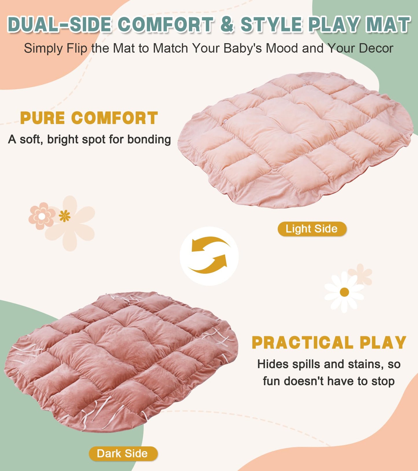 5-in-1 Baby Play Gym and Tummy Time Mat, 12 Learning Cards, Plush Activity Mat with 6 Toys, Baby Gym, Convertible to Ball Pit, Baby Gift, Pink
