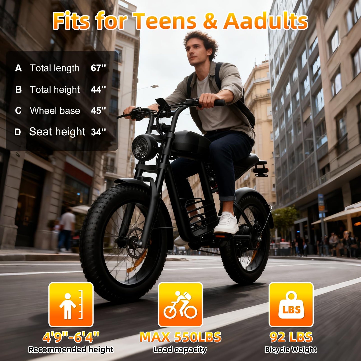 YUCHETX Electric Bike for Adults with Peak 1600W Peak Motor,Max Speed 35MPH,Up to 60Miles,Moped ebikes with 18.9AH Battery,20" Fat Tire Adult Electric Bicycle,Shipped from USA Warehouse