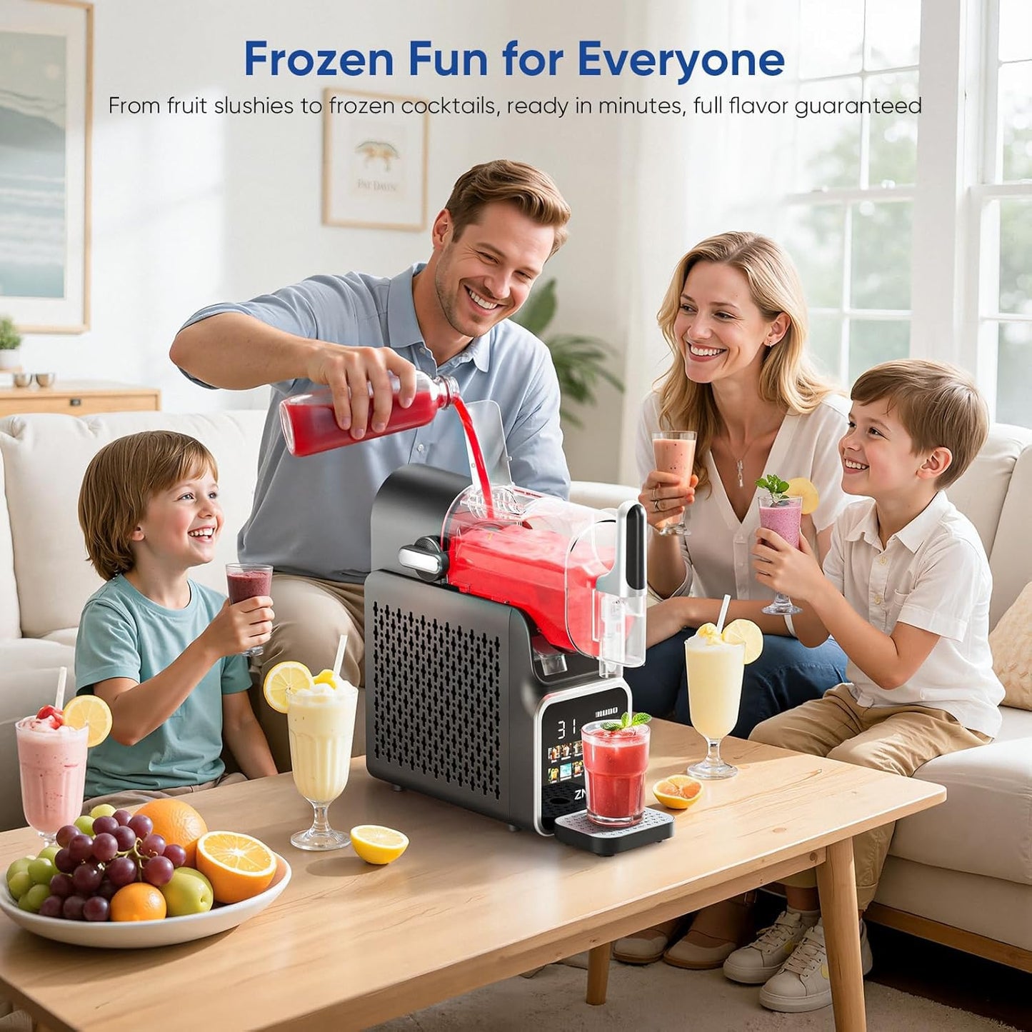 Slushie Machine, 88 oz. Frozen Drink Maker, No Ice Needed Slushy Machine for Home with 6 Presets, Adjustable Slush Thickness, LED Display, Perfect for Frozen Margaritas, Cocktails, Slushies, Frappés