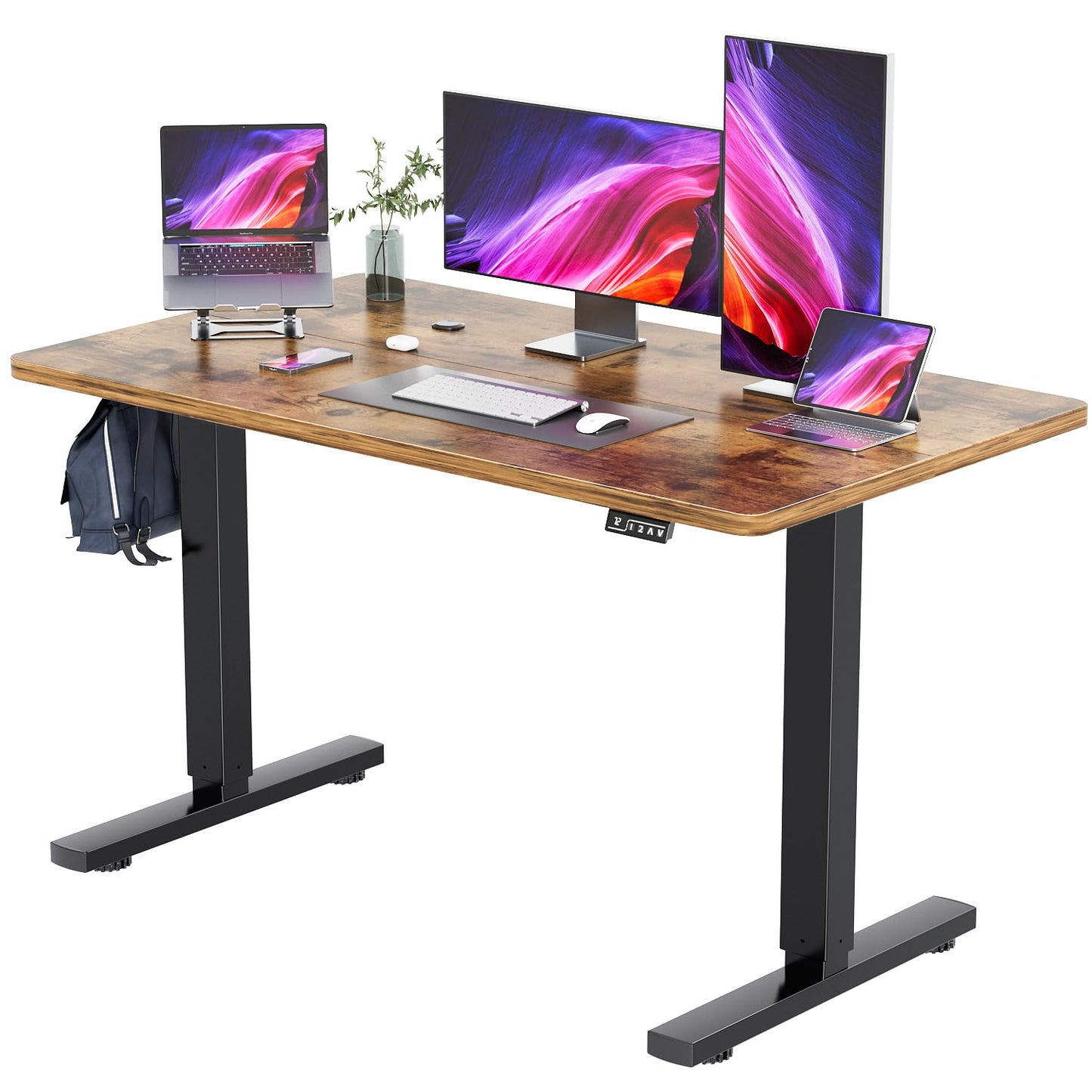 YESHOMY Height Adjustable Electric Standing Desk, 55 inch Computer Table, Home Office Workstation, Black Leg/Rustic Brown Top