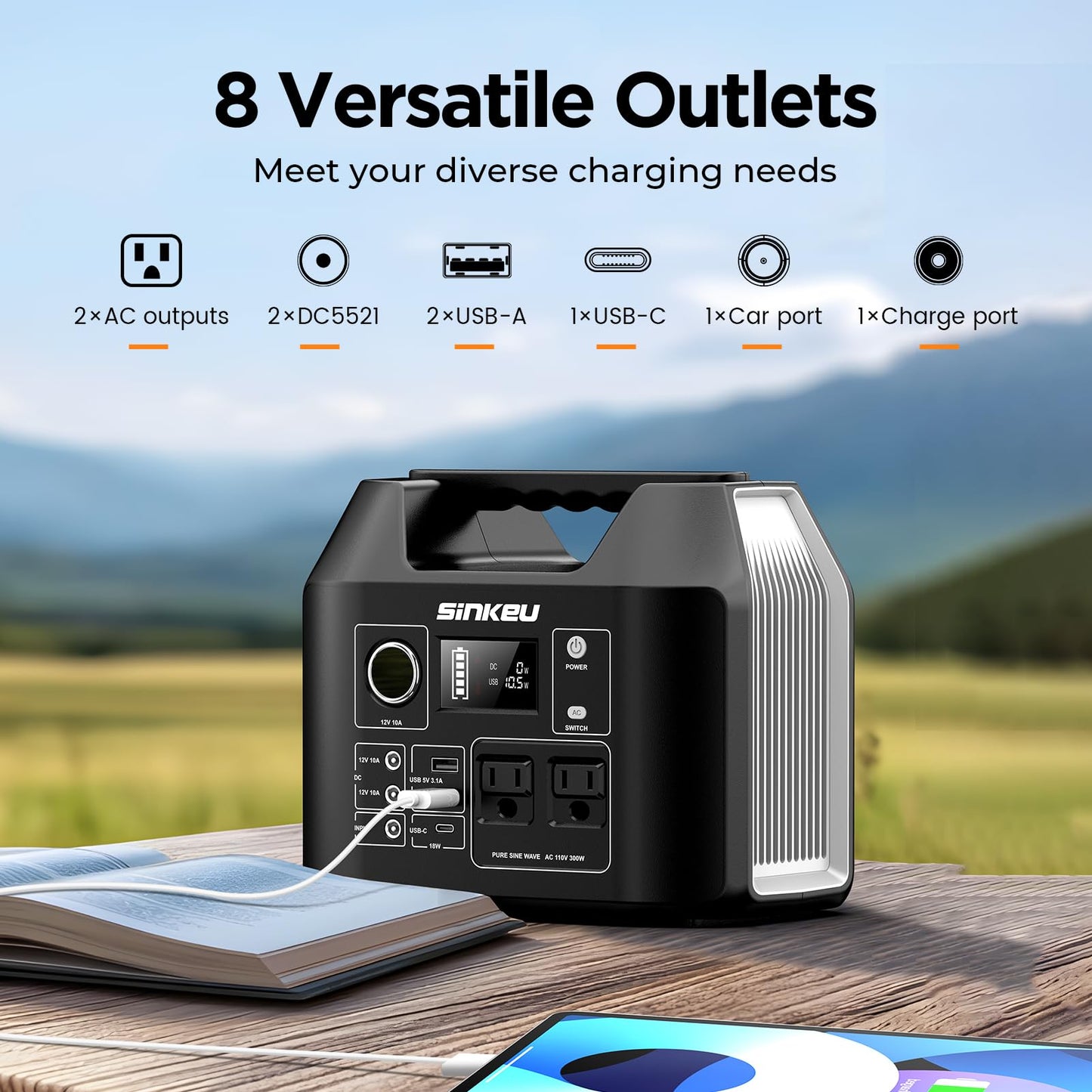 SinKeu Portable Power Station 300W with 40W Solar Panel,256Wh Solar Generator LiFePO4 Battery with USB DC AC Outlet for Outdoor,Off-Grid Living,RV,Emergency