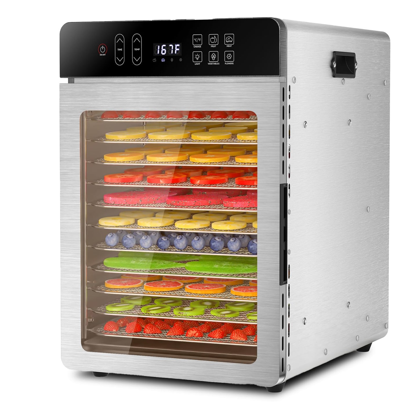 Food Dehydrator for Jerky, 12 Stainless Steel Trays, 10.9ft² Meat Dehydrator with Digital Timer & 194℉ Temp Control, 4 Presets, 800W Electric Dehydrator Machine for Fruit, Herbs, Yogurt, Pet Treats