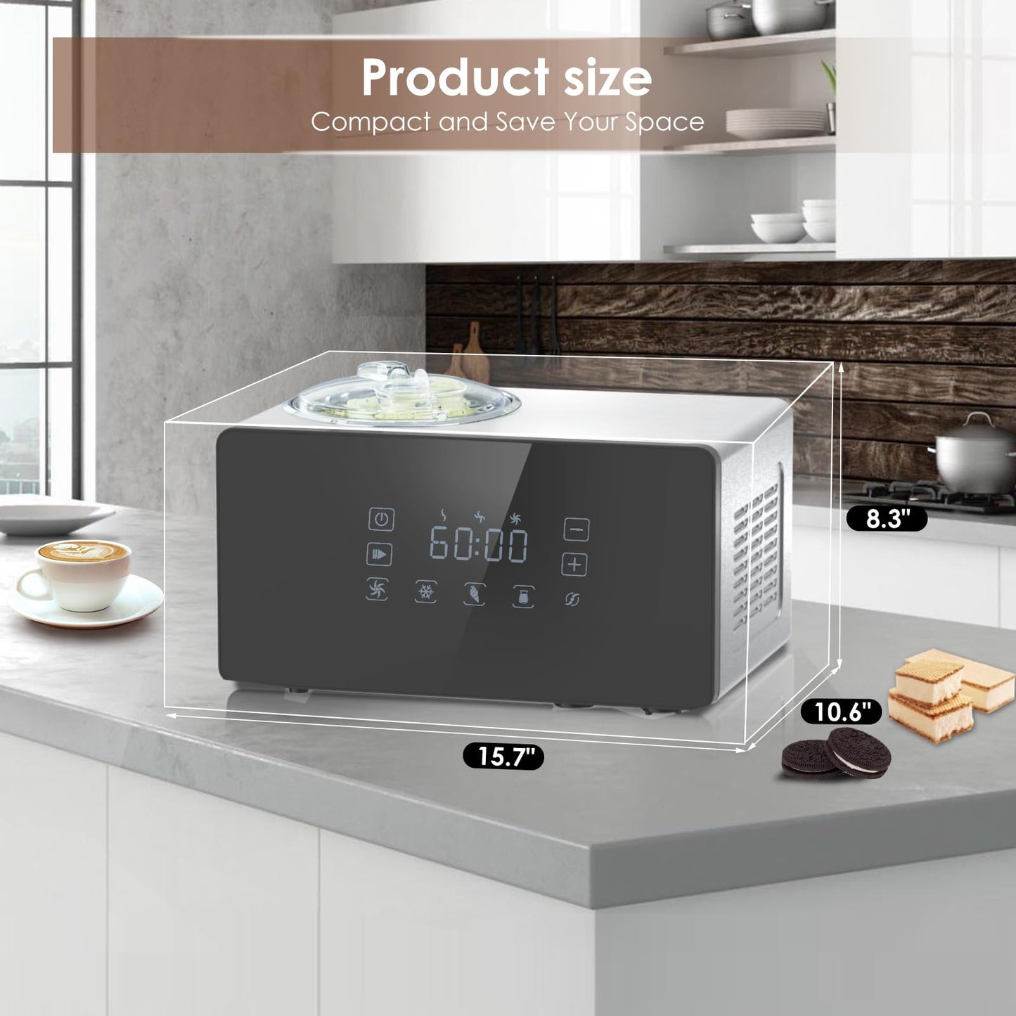 Homtone Ice Cream Maker Fully Automatic with Compressor, 4 Modes, Adjustable softness, Adjusted Speed 1.6 Quart Ice Cream + Yogurt Maker, LCD Touch Screen Homemade Soft & Hard Ice Cream Machine
