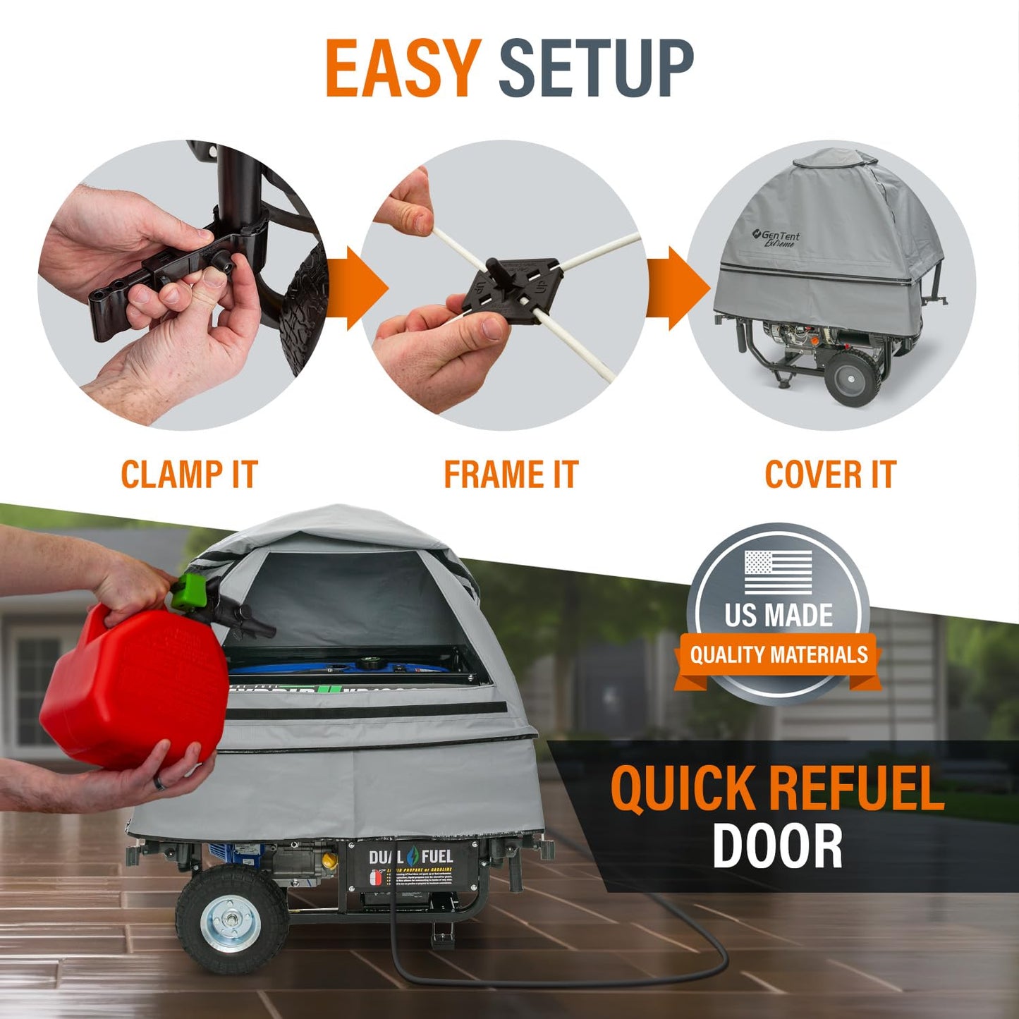 GenTent Open Frame Generator Tent with Universal Clamp System - Waterproof and NFPA Flame Retardant Running Cover - for Operating Open Frame Generators in Wet Weather (Slate, Original - Extreme)