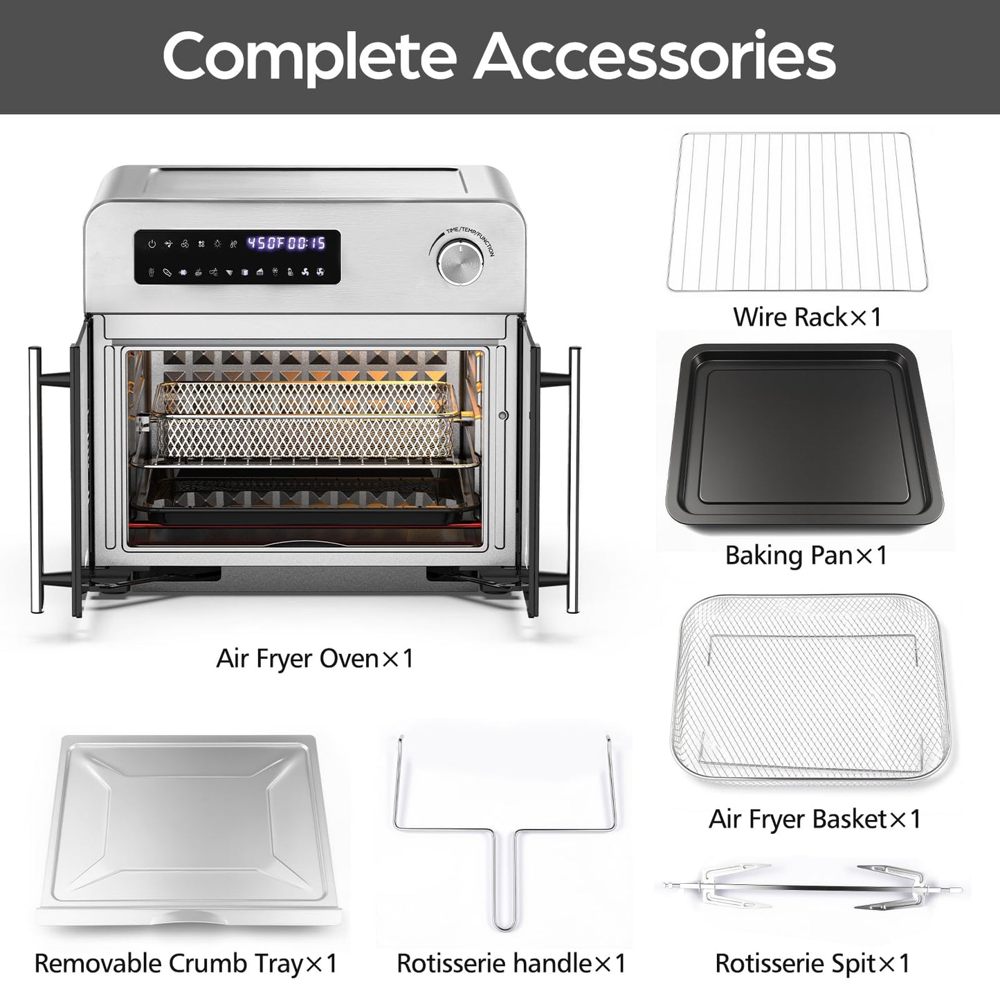 OSTBA French Door Air Fryer Toaster Oven Combo, 24 QT Extra Large Capacity 10-in-1 Airfryer Oven, 30% Faster 90% Less Oil, 102 Recipes & 7 Accessories, Stainless Steel