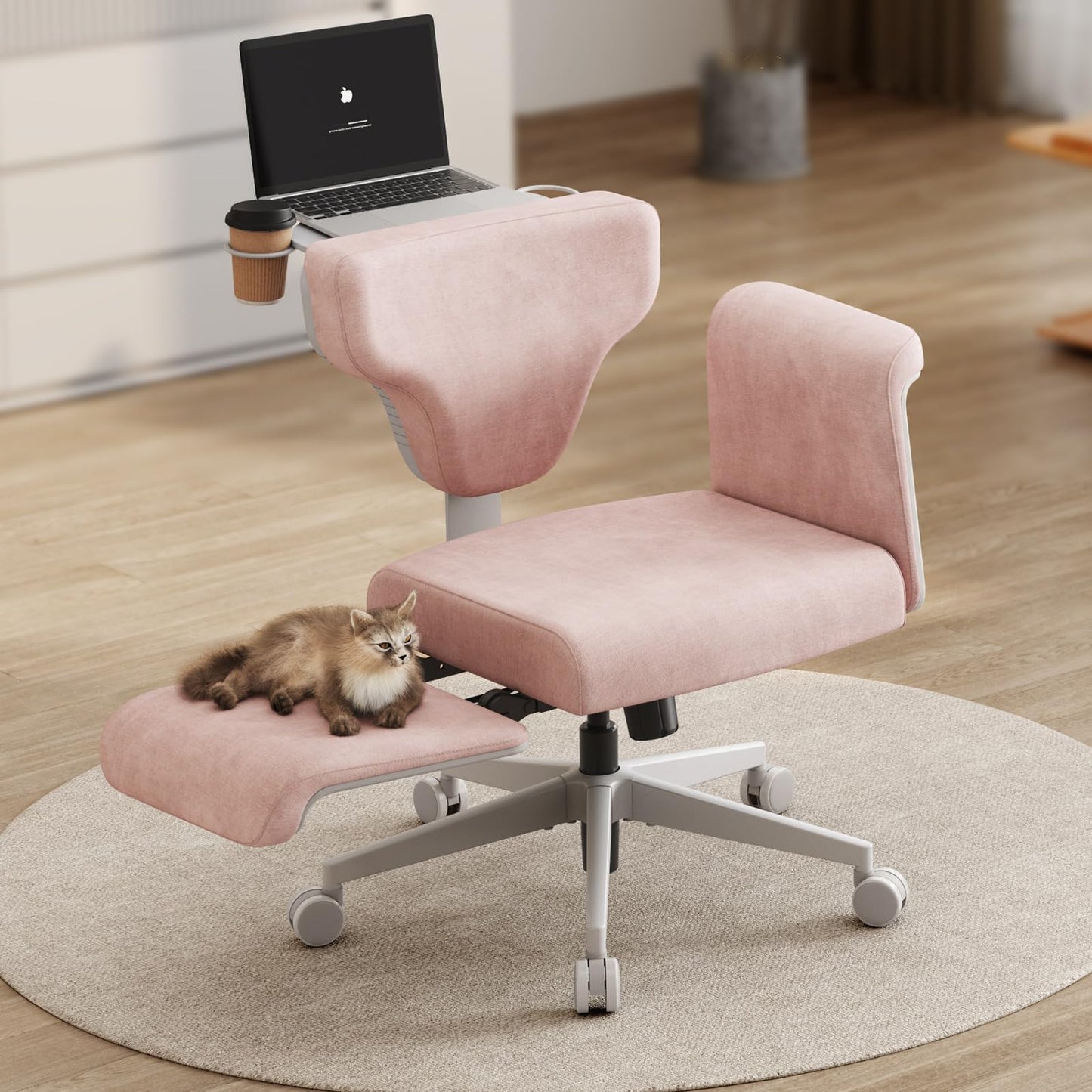Newtral Criss Cross Chair with Wheels & Armrests, Cross Legged Office Chair with Hidden Tray, Multi-Position Recliner Vanity, Portable Workstation, Ideal for Home Office,Yoga & Pet Lovers