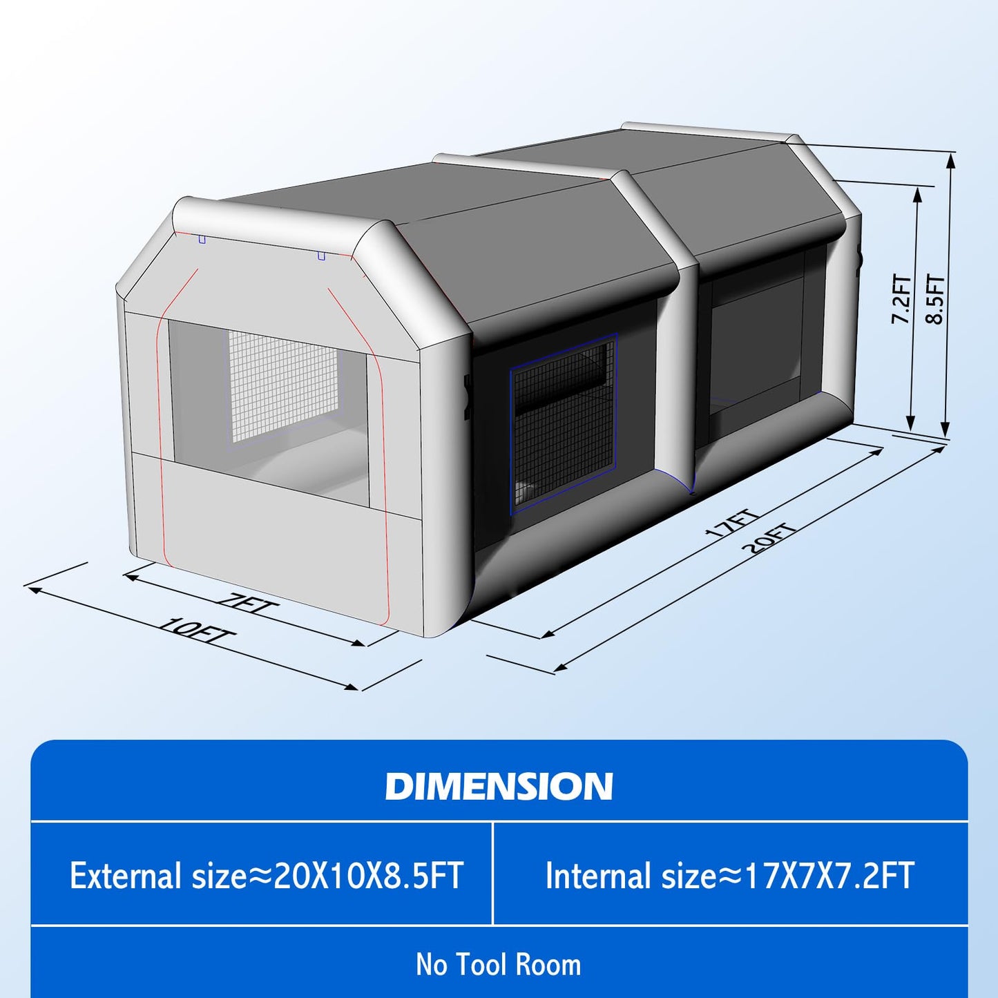 OZIS 20x10x8.5Ft Inflatable Paint Booth Tent with Blower Portable Spray Paint Booth with Air Filter System Blow Up Paint Booth for Auto Parts, Furnitures Painting