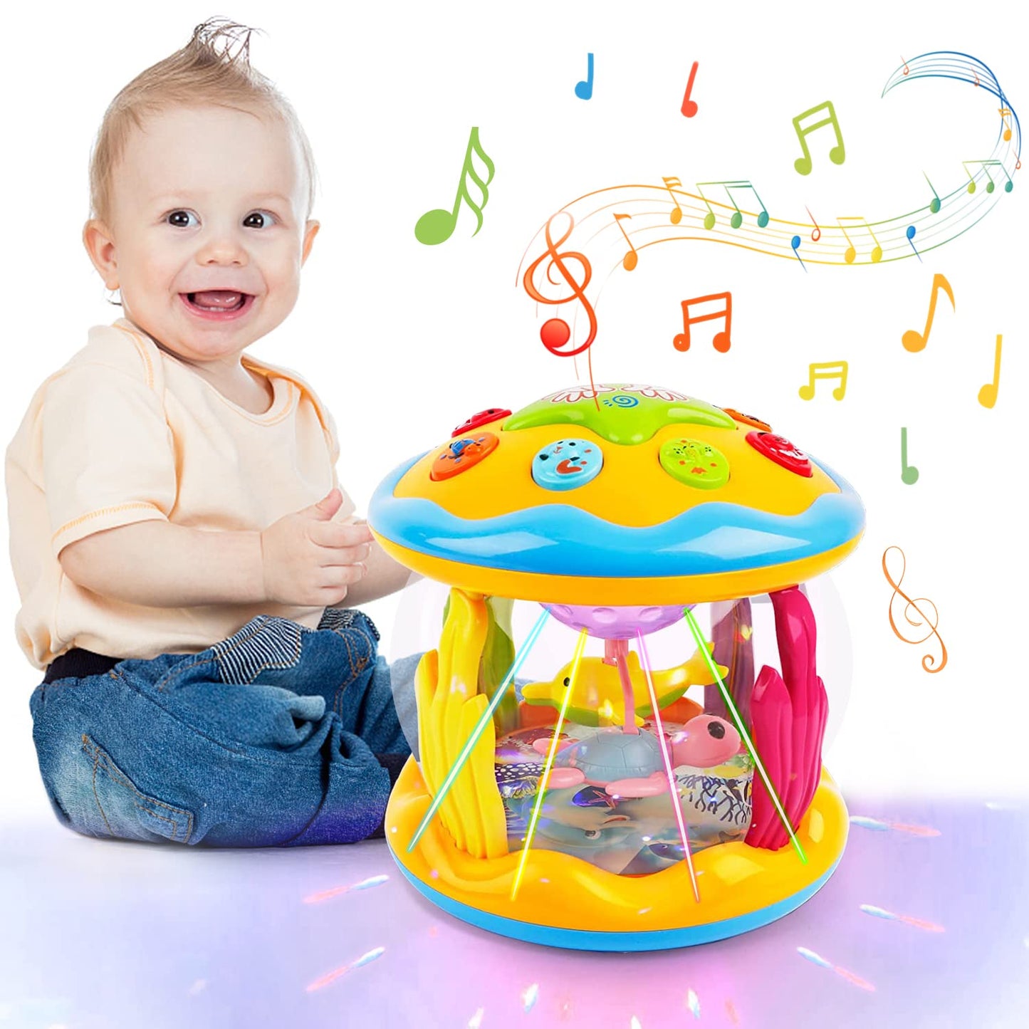 Baby Toys 6 to 12 Months Ocean Projector Baby Light Up Toys Musical Tummy Time Infant Toys 3-6 6-12 12-18 Months 6 7 8 9 Month One Year Old Birthday Gifts Boys Girls