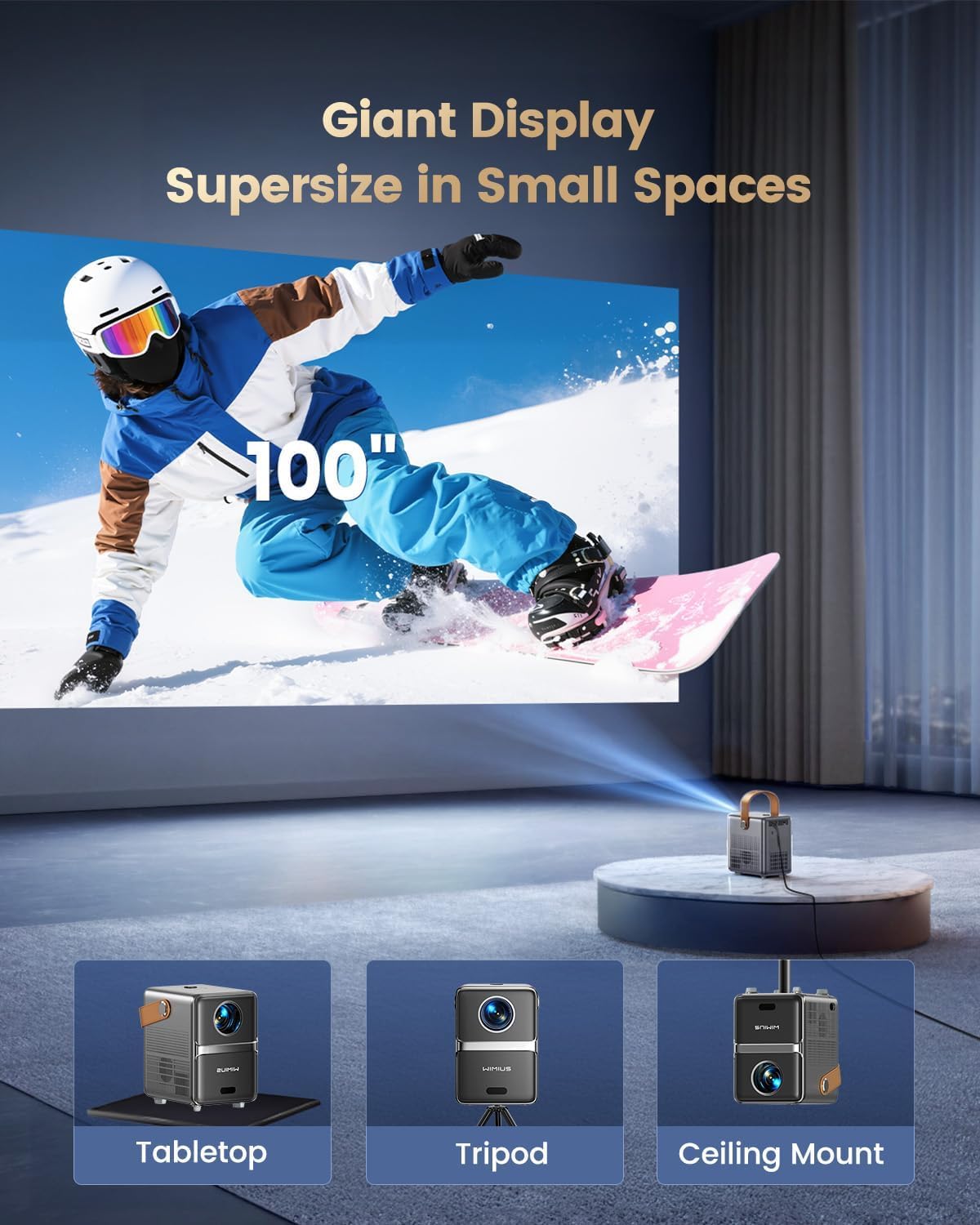4K Portable Smart Projector with WiFi and Bluetooth [Compatible with Netflix & Dolby Audio], Mini Outdoor Movie Projector with Native 1080P, Auto Keystone & Electric Focus for Home Theater, Bedroom