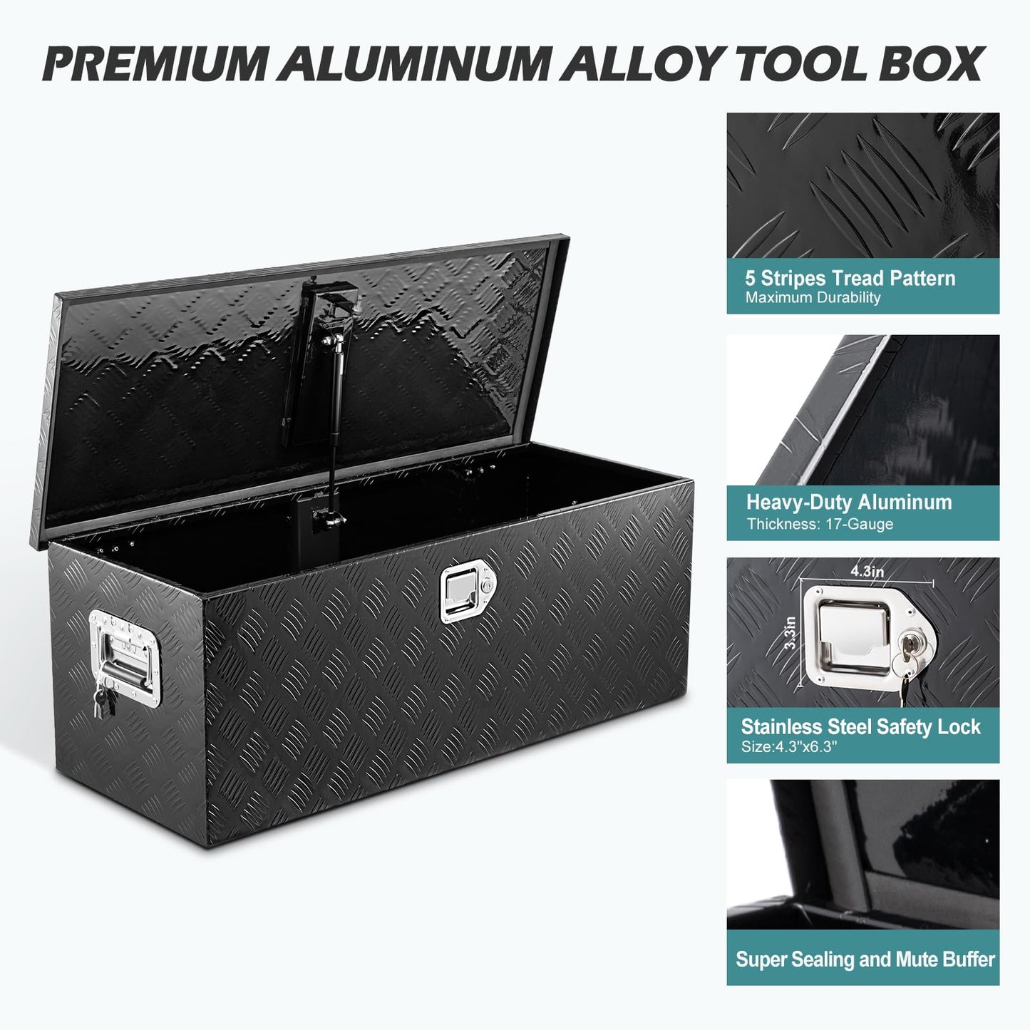KING CHAO FOO 30" Lx15 Wx15 H Aluminum Tool Box, Heavy Duty Truck Bed Toolboxes with 2 PCS Keys, Upgraded Widest Tool Box Used for Truck Bed Storage,Trailers,Pickup,RV, All-Weather Use