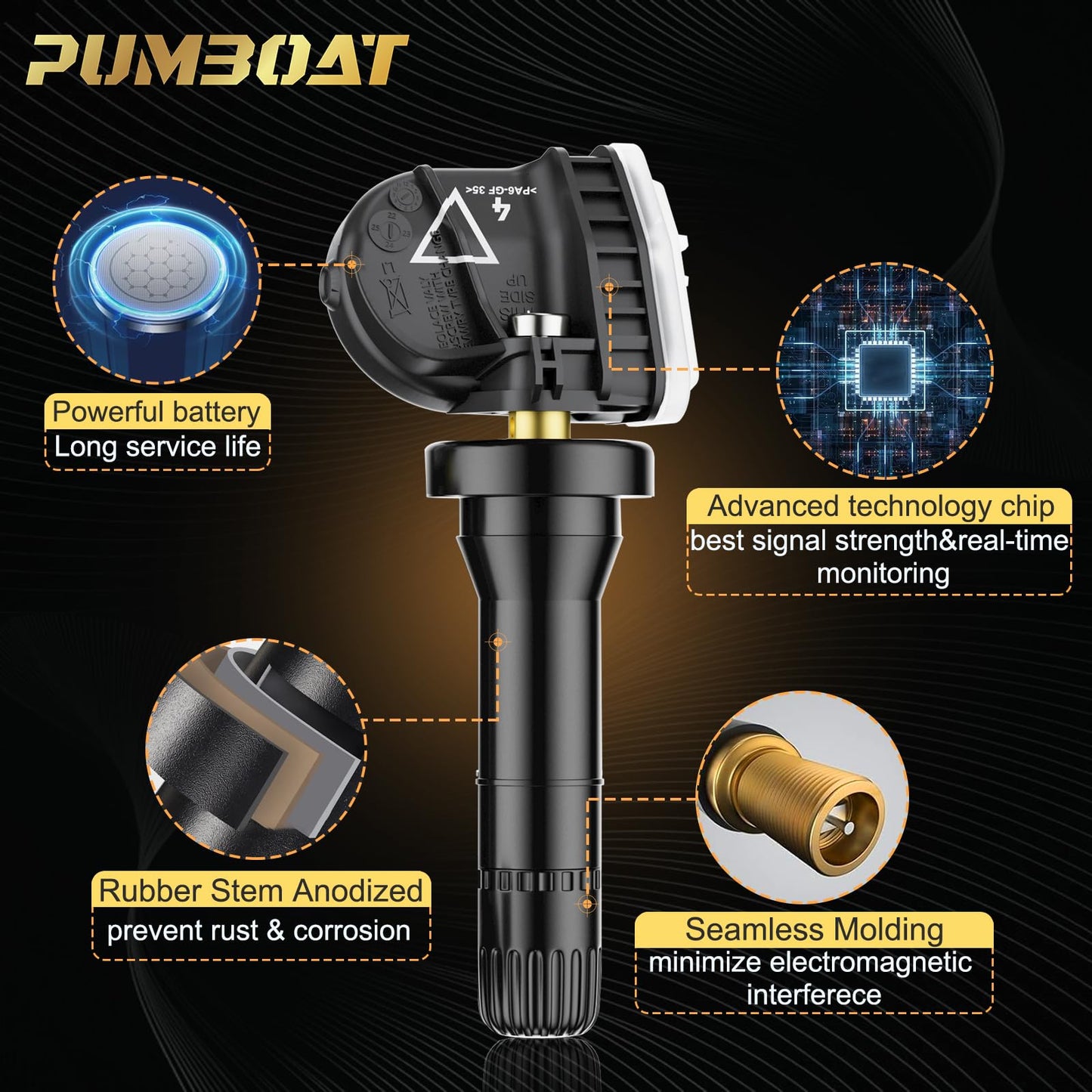 PUMBOAT TPMS 433Mhz GM Tire Pressure Monitoring Sensor Fit for:-Chevy Silverado 1500 2500 3500（19-22）|Traverse（16-22）|Blazer（19-22）|-GMC Sierra 1500（19-20）|Sierra HD（19-22）|OE#13598773 Kit (4 PCS)
