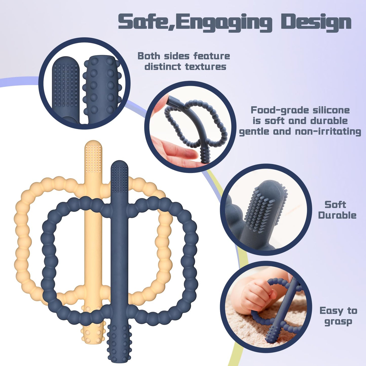 WALULAN 2 Pack Baby Silicone Teething Toys, Teething Sticks for Babies,Silicone teether Tubes for Baby Girl,BPA Free, Soothe Gums for 0-6 3-12 18-36 Months, Newborn Infants Toddler Sensory Chew Toys