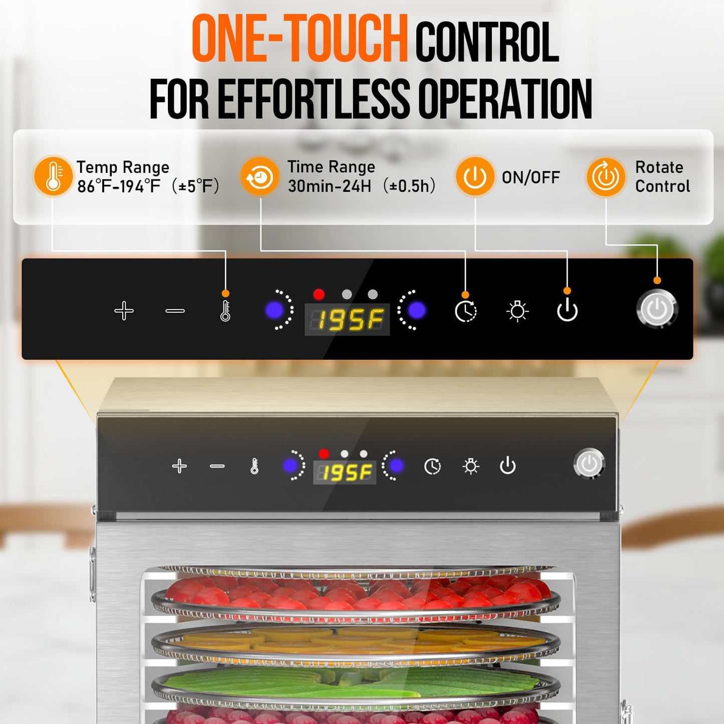 Prenafla Food Dehydrator 12 Trays - 360° Rotary Meat Dehydrator for Jerky with 194°F Temp & 24H Time Control, 800W Even Heating Food Dryer Machine for Herbs, Fruit, Meat, Yogurt, Silver