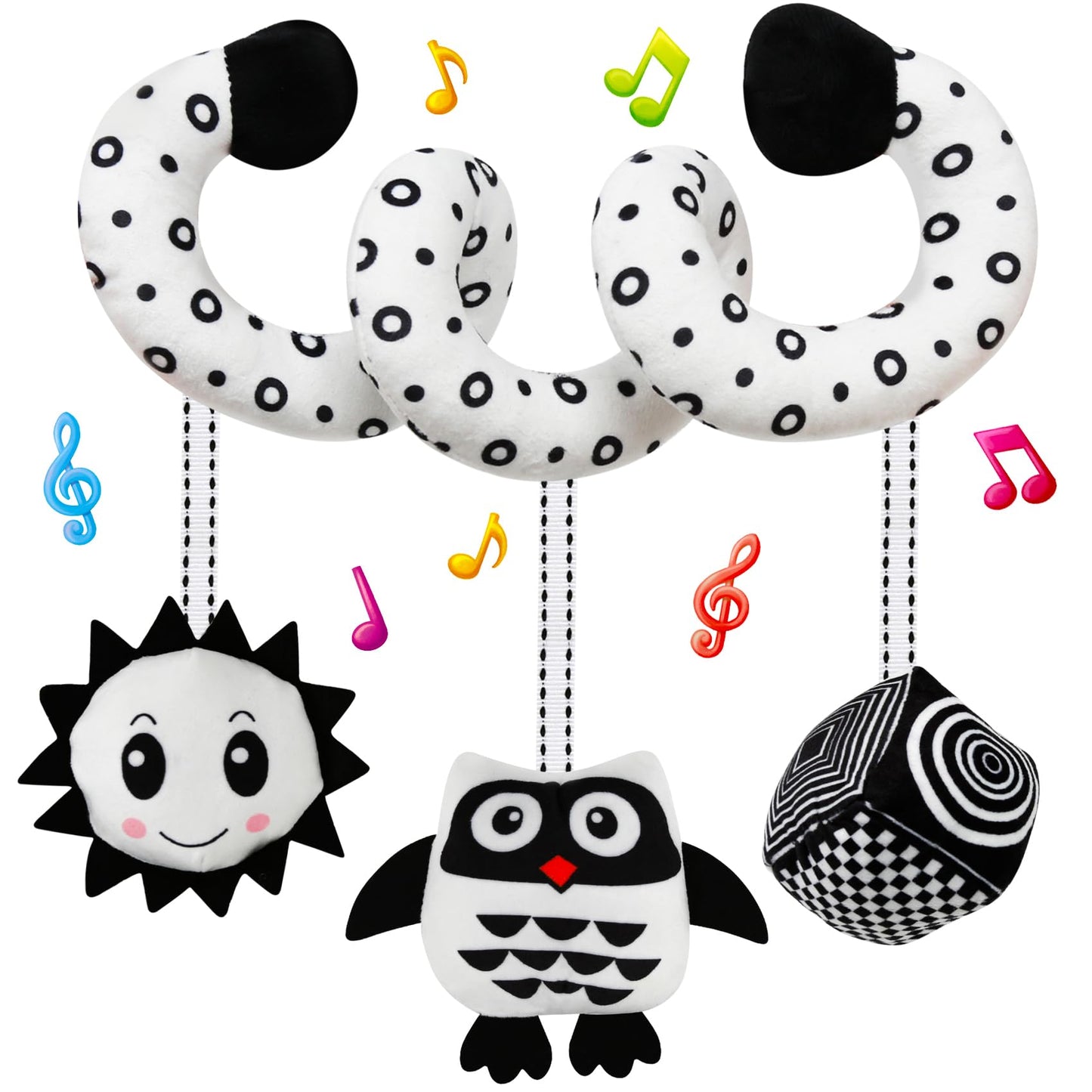 FQKIOMY Black and White High Contrast Baby Toys - Sensory Infant Hanging Carseat & Stroller Toy for Newborns 0-6,6-12Months Perfect Easter Birthday & Baby Shower for Babies Boys Girls