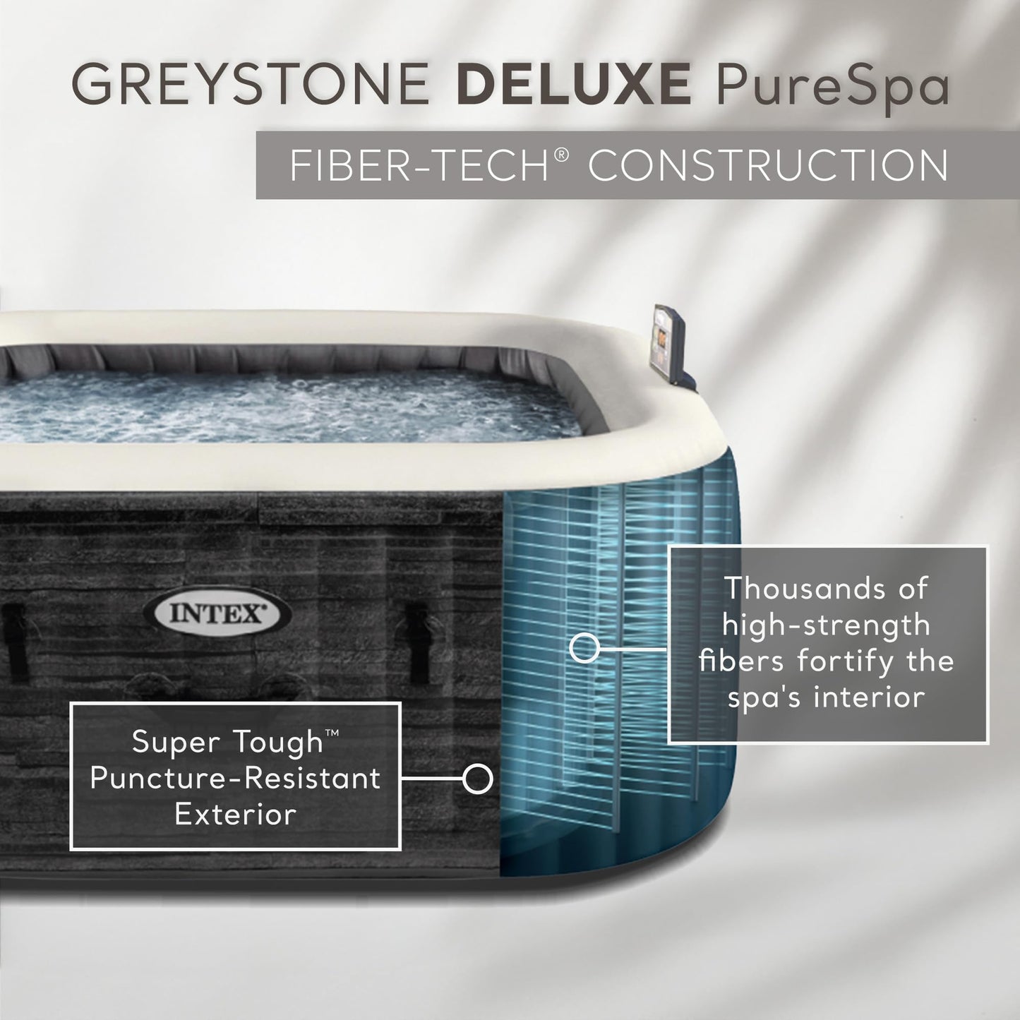 INTEX PureSpa Greystone Deluxe Inflatable Hot Tub, with with Built-in FastFill Inflation System, Spa Control App, and 4 Person Capacity, 83" x 28"