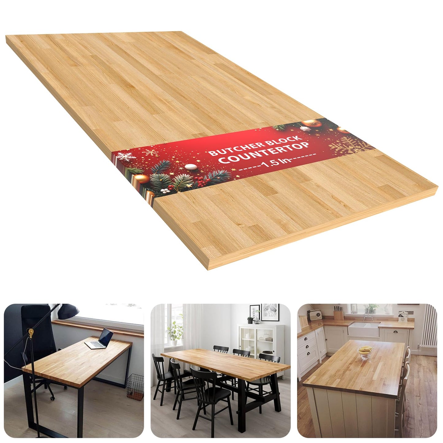 Butcher Block Countertop Table Top - Unfinished Solid Wood Countertop, Unfinished Surface for DIY Washer Dryer Cutting Board Island Kitchen Countertop - 6ft L x 39" W, 1.5in Thick