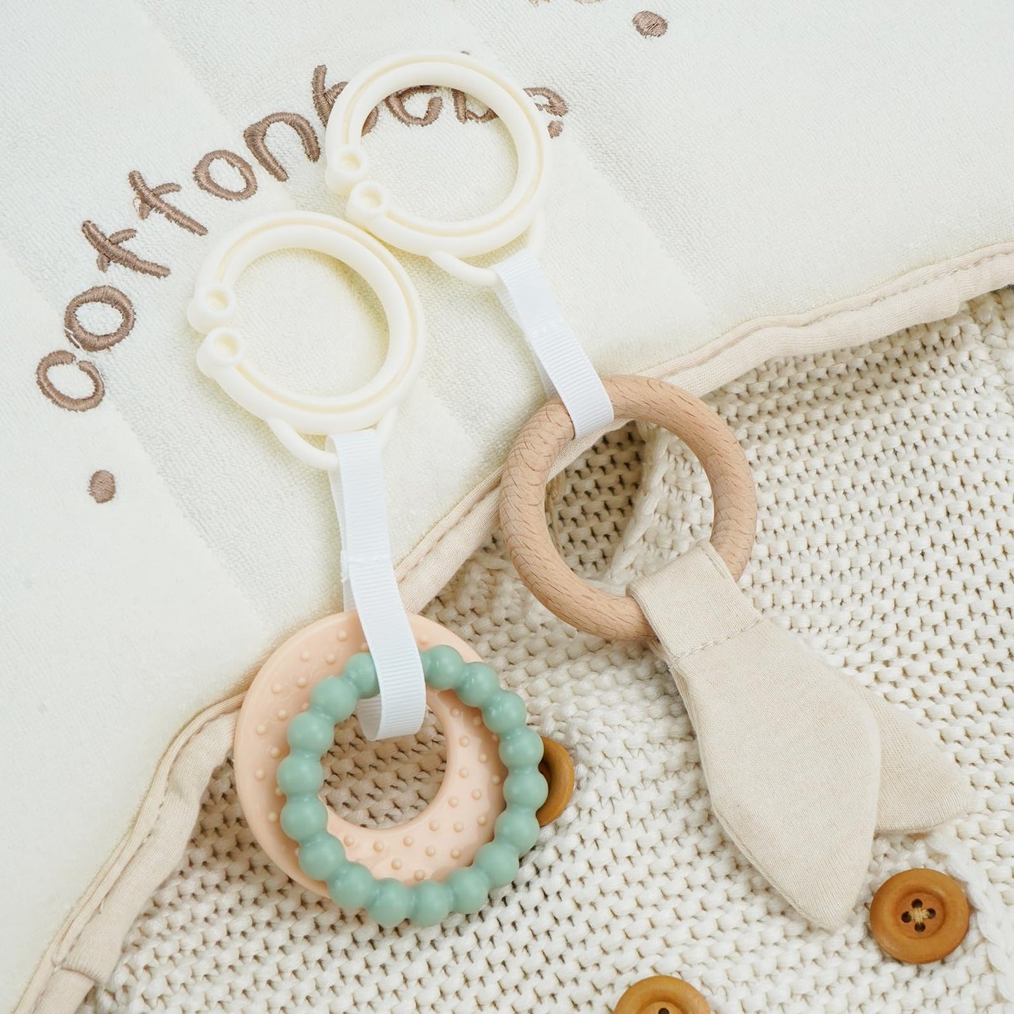 COTTONBEBE Organic Baby Tummy Time Cushion with 2 Detachable Toys for Newborn Babies,Soft Cotton Tummy Time Pillow Promotes Development, Ergonomic Design,Ideal Baby Gift