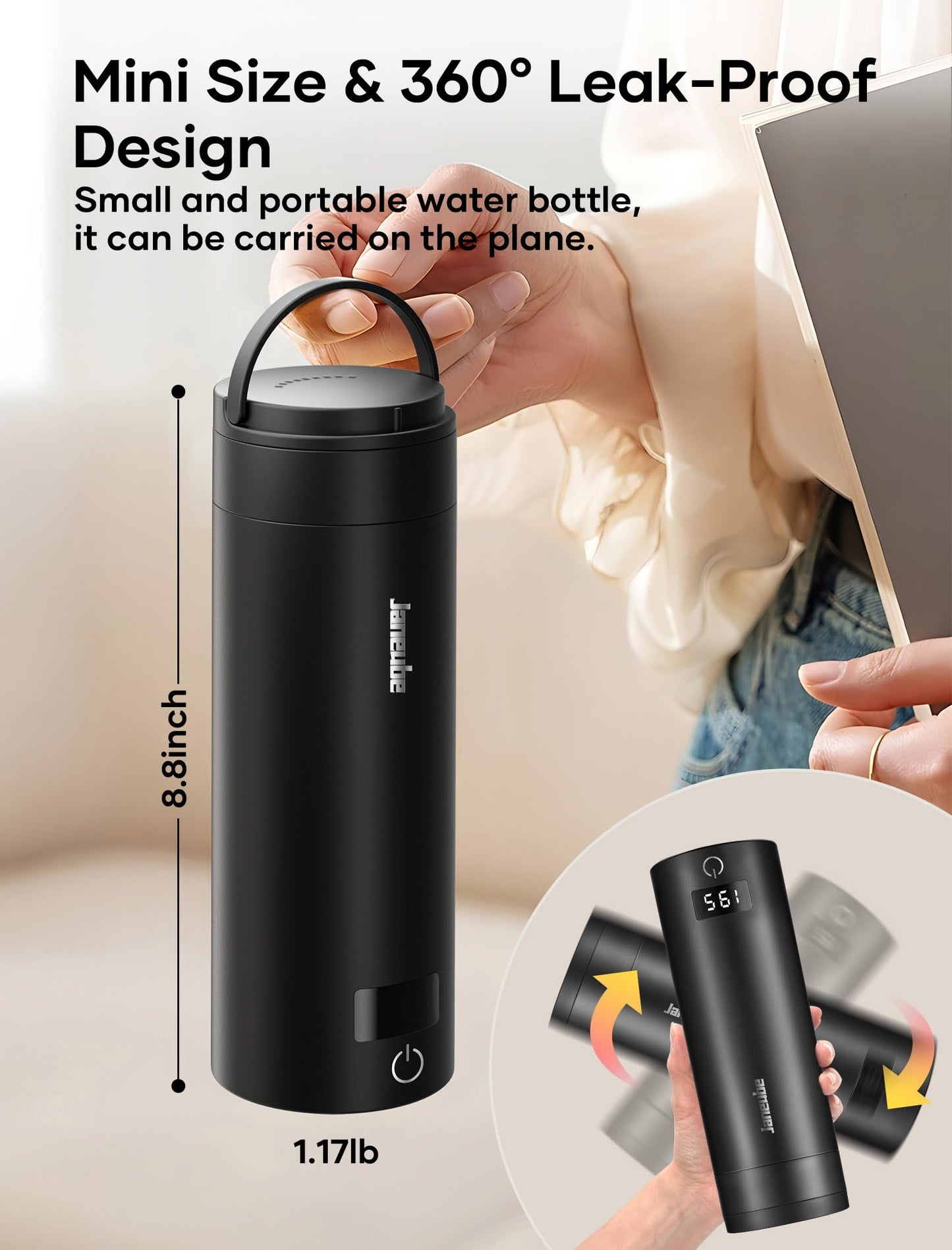 Travel Portable Electric Tea Kettle, Small Coffee Kettle, Mini Hot Water Boiler, 380mL & 304 Stainless Steel, with 4 Variable Presets and Auto Shut-Off(Black)