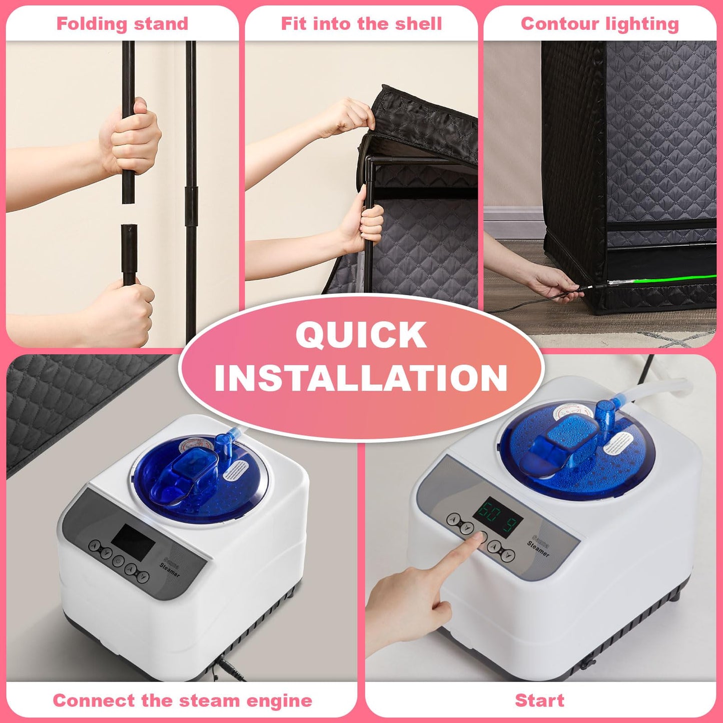 Infrared Sauna & Steam Sauna Box for Home, Portable Personal Sauna with Transparent Door, Powerful Steam Heating, Foldable Indoor Sauna for Relaxation, Detox & Muscle Recovery ( Red Light, Black)