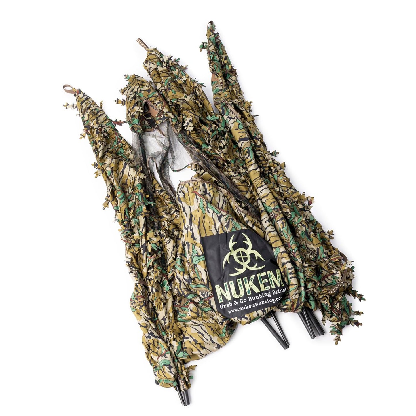 Nukem Grab & Go Hunting Ground Blind - Mossy Oak Greenleaf 3D Leafy - Lightweight Stake-Free Pop Up Turkey & Deer Blind (Regular)