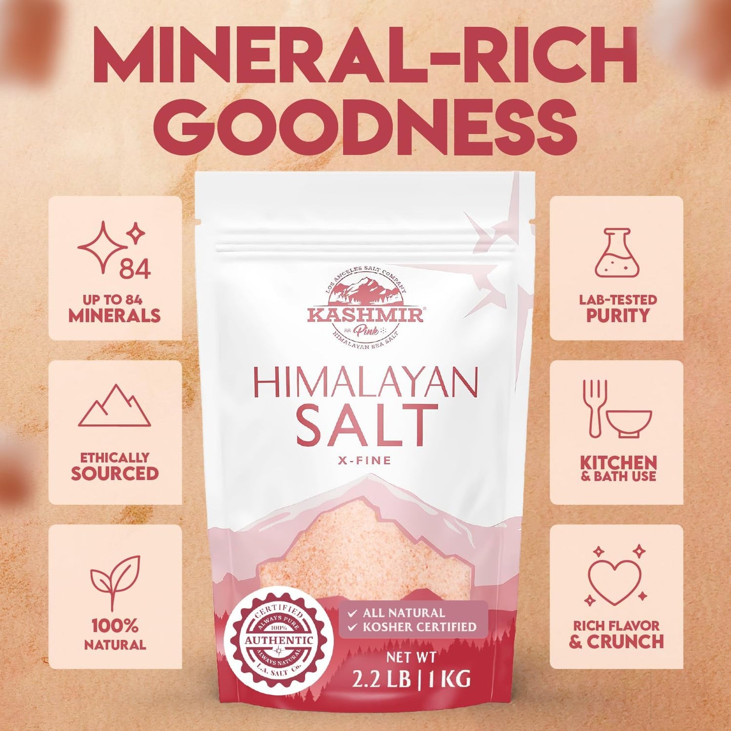 LA SALT CO Kashmir Pink Himalayan Salt X-FINE 2-55 lbs | Pure, Food Grade with 84 Trace Minerals | Supports Healthy Circulation & Helps Reduce Inflammation | Kosher, Vegan, Non-GMO, & Cruelty-Free