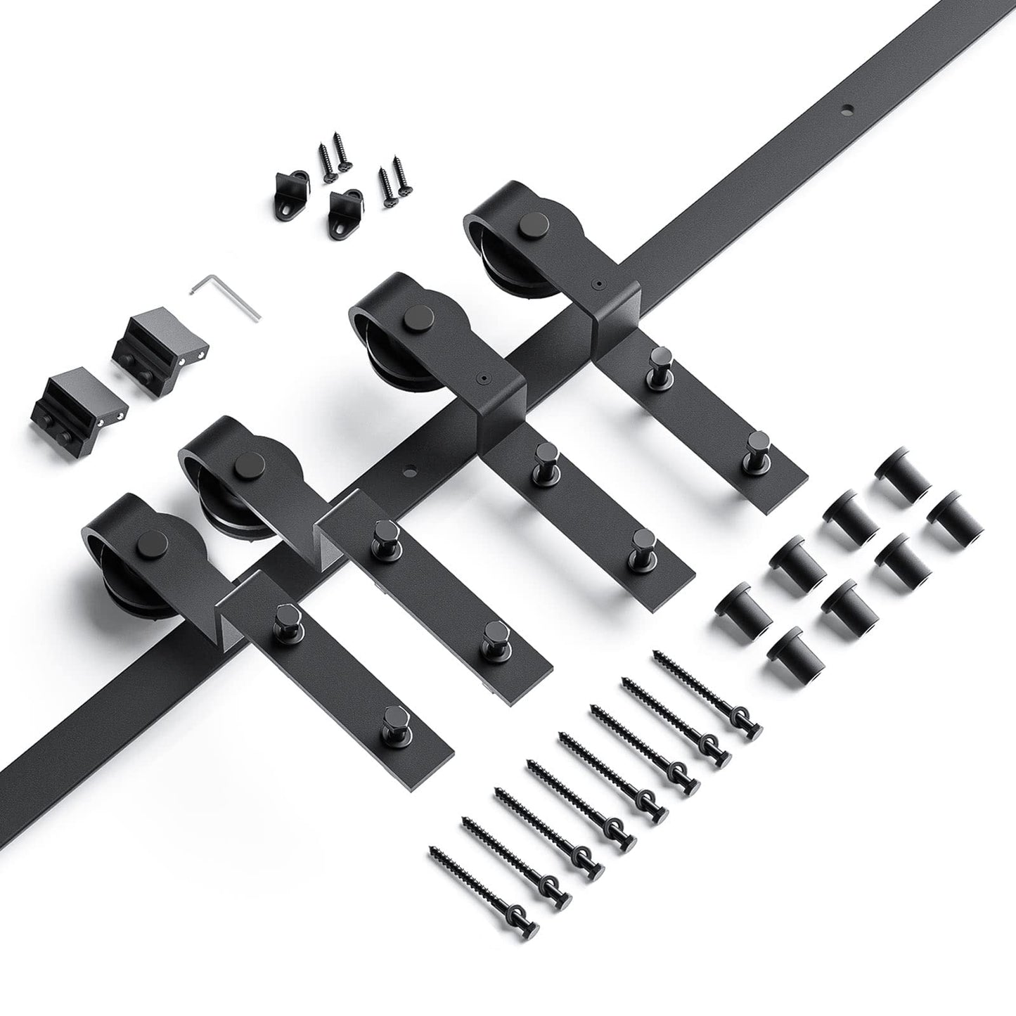 EaseLife 10 FT Bypass Double Sliding Barn Door Hardware Kit,Single Track, Slide Smoothly Quietly,Easy Install (10FT Track Kit for Double 65" Wide Door)