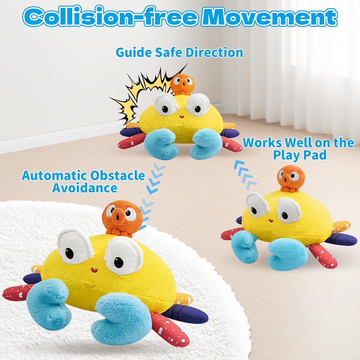 Infowush Baby Toys 6-12-18 Months - Musical Crawling Crab Plush Toy, Dancing Walking Bouncing Tummy Time Toy Interactive Sensory Learning Toys for Toddlers 1-3, Birthday Gifts for Infants Boys Girls