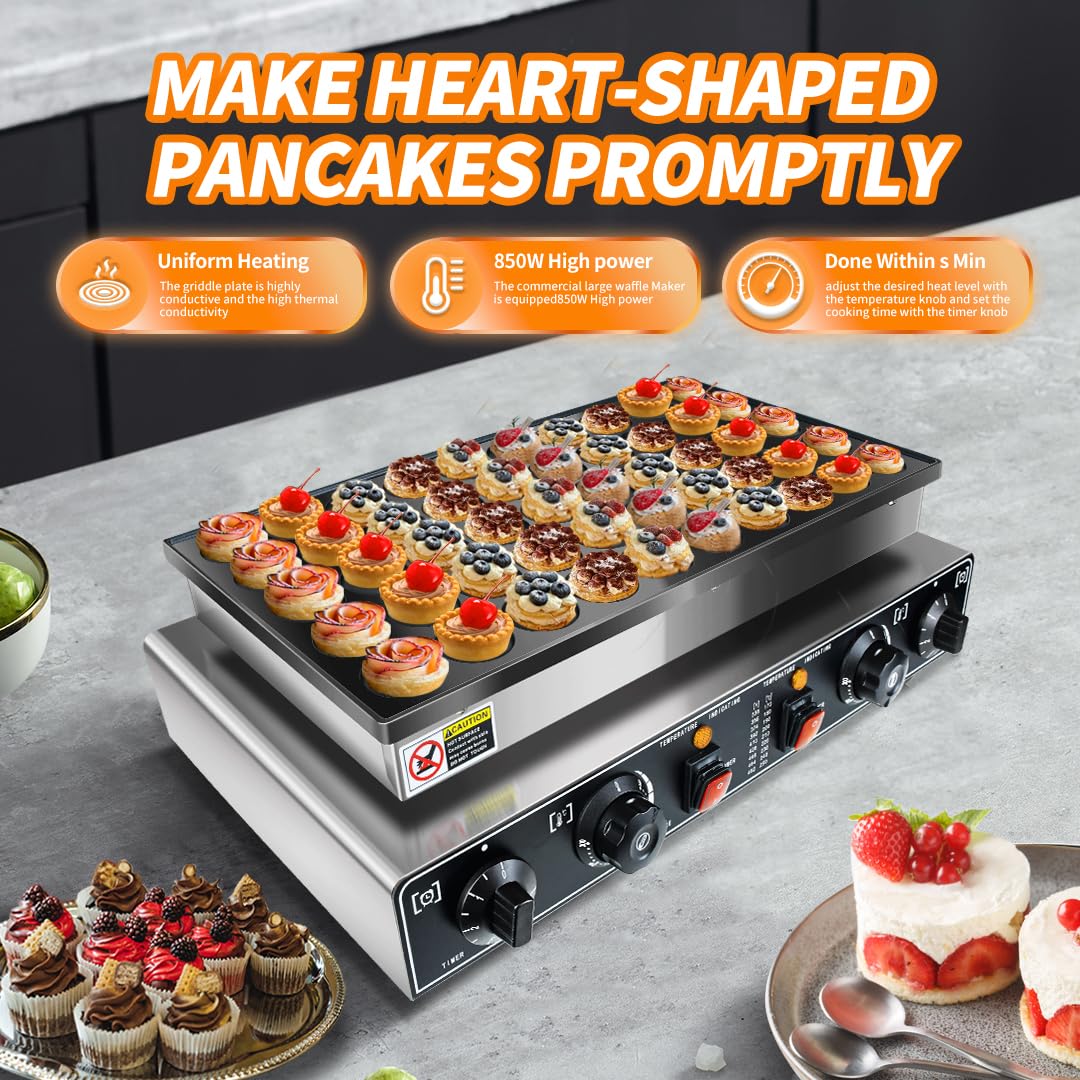 YOOKTEN Mini Dutch Pancake Baker Make,50PCS Commercial Electric Maker Pizzelle Maker, Non-stick Waffle Pancake Maker, Mini Pancakes Machine with Timer，Muffin Waffle Maker for Restaurant and Home,1700W