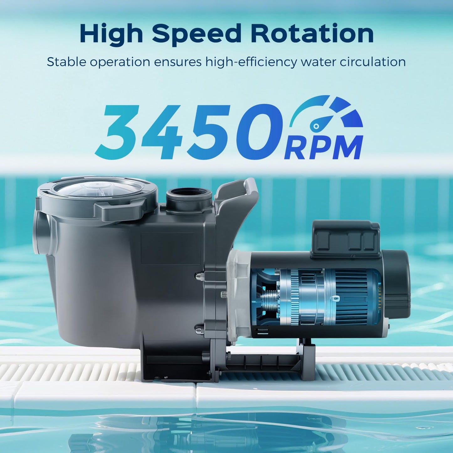 Bonvoisin 1.5HP Pool Pump Motor 56Y Frame 3450 RPM CCW Rotation Square Flange Replacement Motor with 80μF/300V Capacitor for Above Ground and Underground Swimming Pools 115V/230V