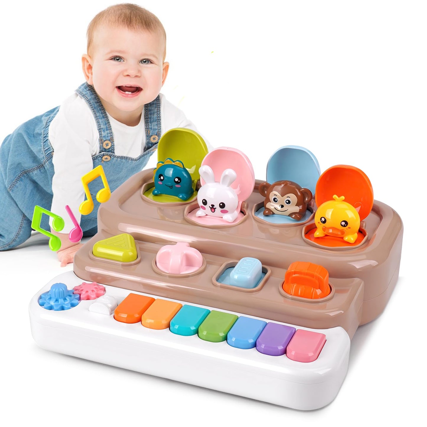 LESSETI Interactive Pop Up Toy with Piano Keyboard - Cause and Effect Animal Toy with Music and Light for Toddlers 1-3, STEM Learning Educational Baby Toys, Birthday Gifts for Boys Girls 6-12 Months