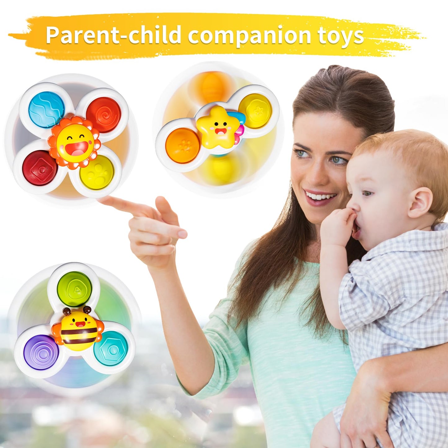 ALASOU 3PCS Pop Suction Cup Spinner Sensory Airplane Travel Toys for 1 Year Old Boy Girl Infant Toddlers|Novelty Spinning Tops 12 18 Months|1 2 Year Old Boy Birthday Gift|Baby Bath Toy Kids Ages 1-3